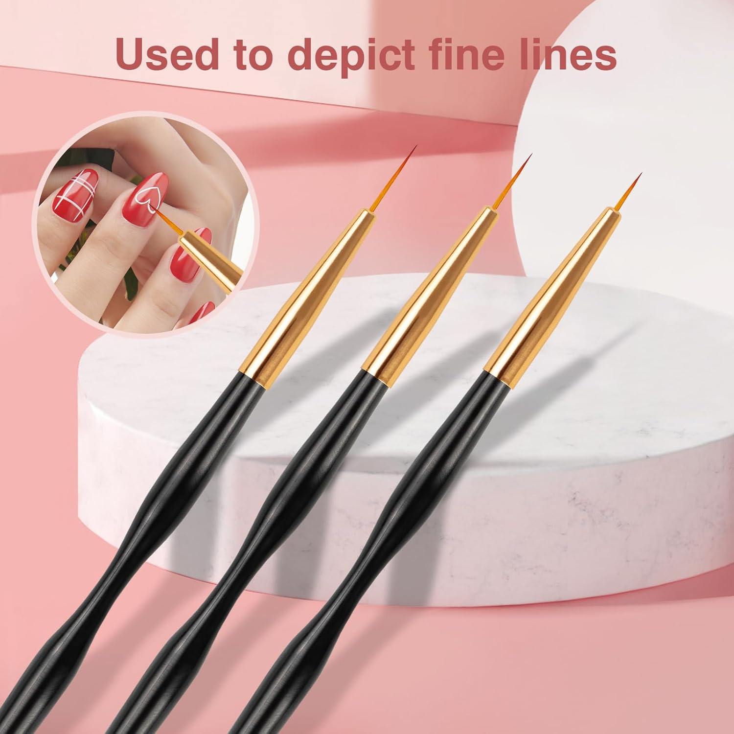Nail Art Brushes 3PCS Nail Brush Set with Gel Polish Pens and Liner Brush for Home and Professional Salon Use