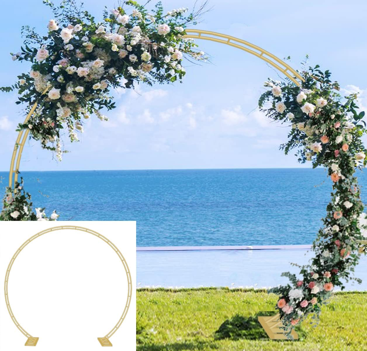 Queension Extra Large Garden Arch 7.2Ft Wide 9.2Ft High, Wedding Arch for Ceremony, Outdoor Garden Trellis for Climbing Plant, Metal Balloon Arches Backdrop Stand with Prongs Base, Gold image number 4