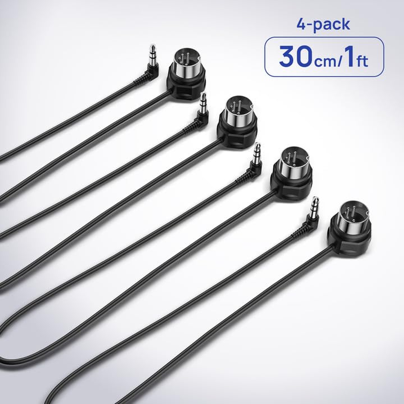 CME TRS MIDI Cable 4-Pack - TRS Type a (3.5Mm - 1/8&rdquo;) to 5-Pin DIN, 1FT / 30CM, Low-Profile - Right Angle Ultra-Thin Plugs for Compact Spaces - Ideal for Synths & Pedalboards image number 3