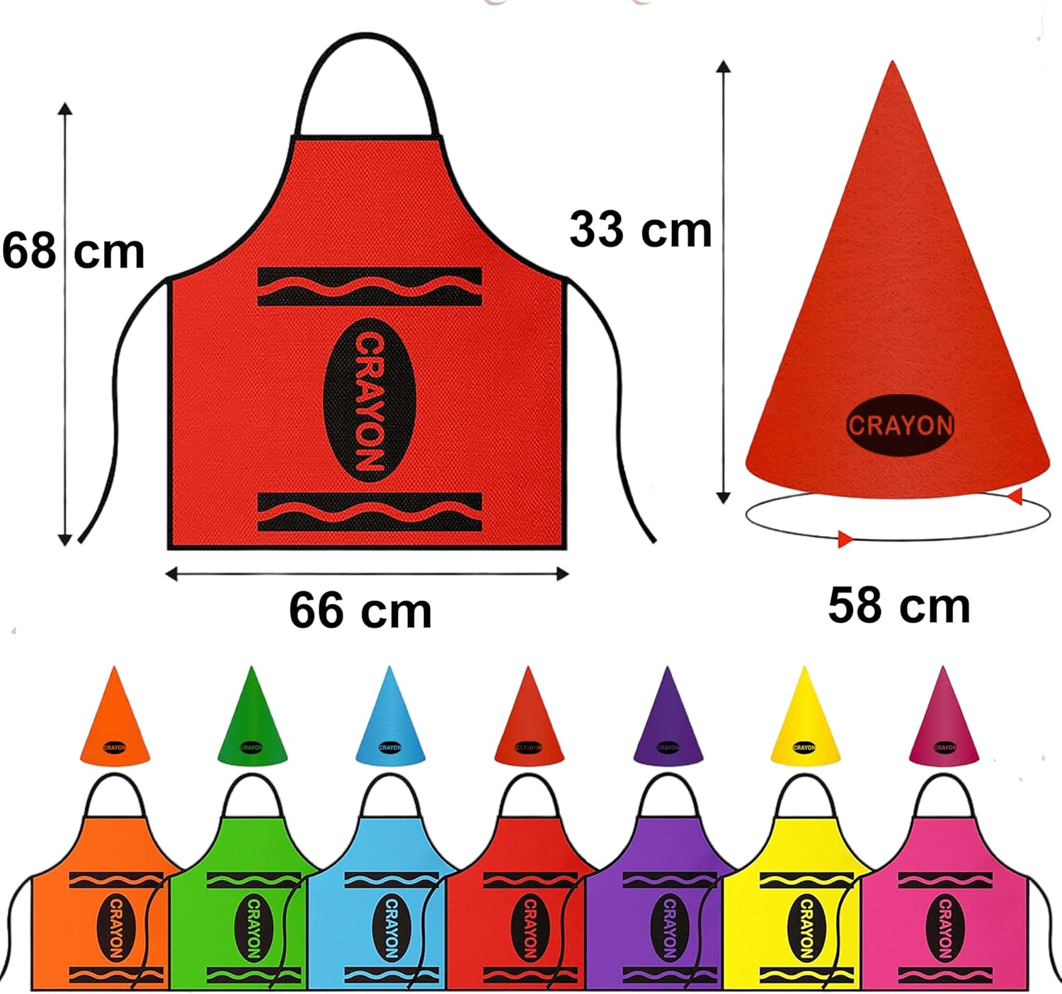 COSOUKE 7 Pack Crayon Costume Halloween Book Week Costumes Adult Waterproof Funny Apron Cosplay with Hat for Family Teacher (7, Crayon Costume, Adult) image number 6