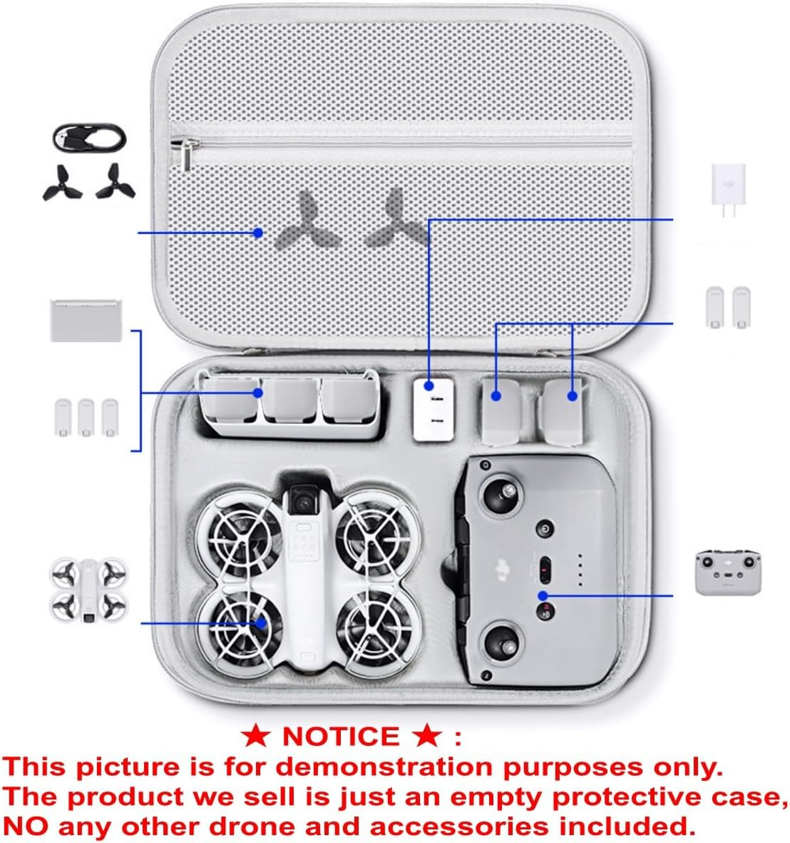 JZK Hard Carrying Case for DJI Neo Drone and Accessories, Water Resistant Storage Box with Shoulder Strap for DJI Neo Fly More Combo, Portable Travel Carrying Case, Grey, Compact Storage Bag With, image number 5