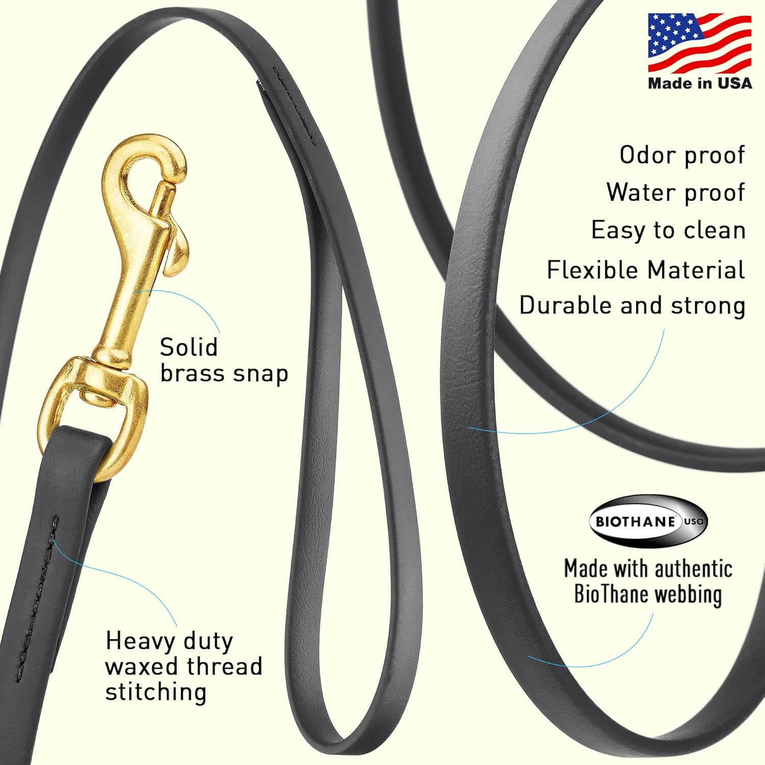 Viper V36330-1 Biothane Working Tracking Lead Leash Long Line for Dogs 2 Colors and 6 Sizes, Black, 1/2" X 33Ft image number 1