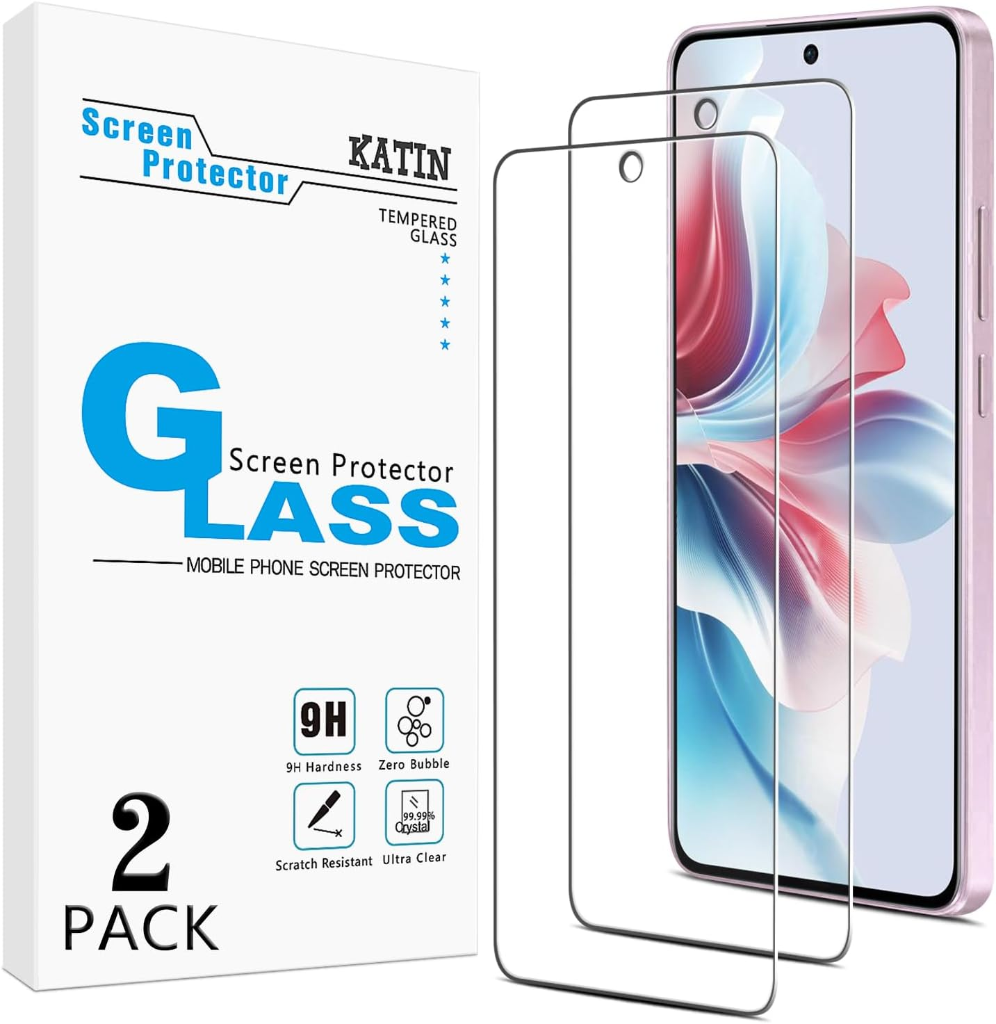 KATIN [2 Pack] Designed for OPPO Reno 11F Tempered Glass Screen Protector, 9H Hardness, Easy to Install, Case-Friendly image number 4