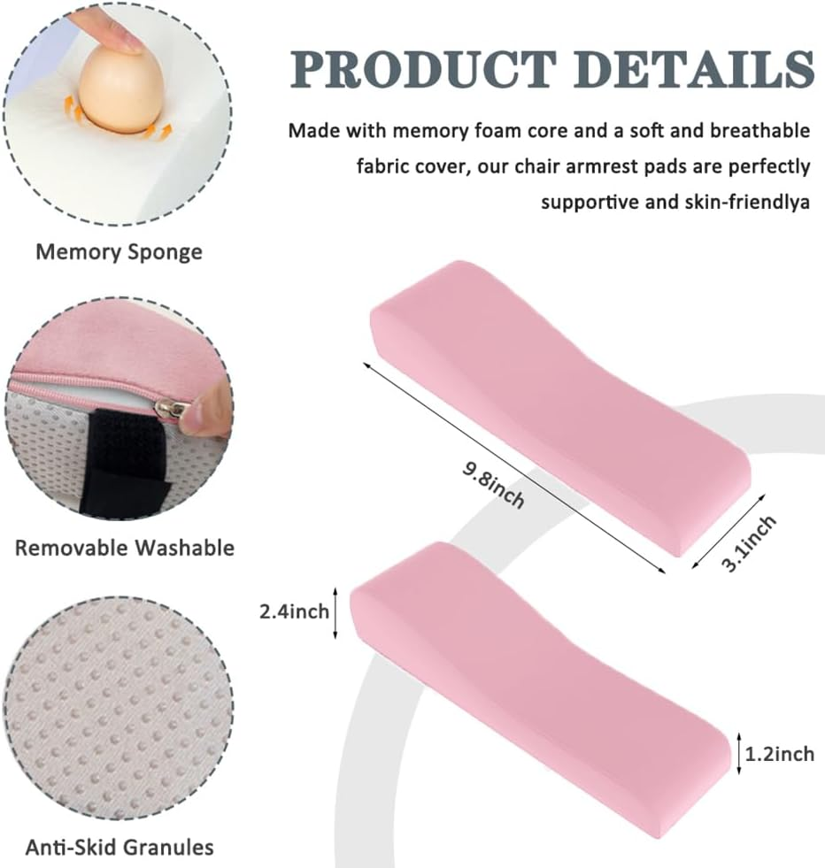 2 Pack Office Chair Armrest Pads Covers,Arm Rest Pad with Memory Foam Elbow Pillow for Forearm Pressure Relief, Arm Rest Covers for Office Chairs, Wheelchair, Comfy Gaming Chair (Pink) image number 5