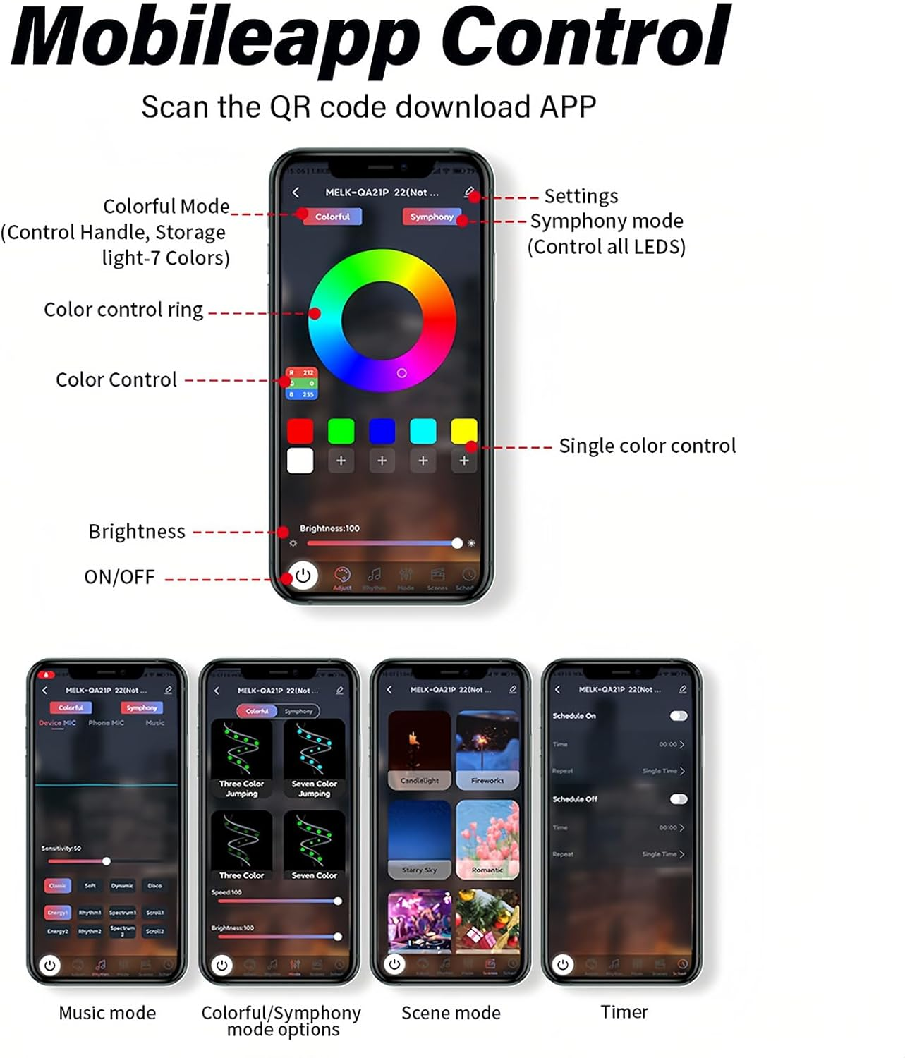 Acrylic Interior Car LED Lights 6-In-1 Kit, APP Control with USB Port, RGB Music Sync Ambient Lighting, Neon Strip for Dashboard & 4 Doors, Universal for Cars Trucks SUV image number 6