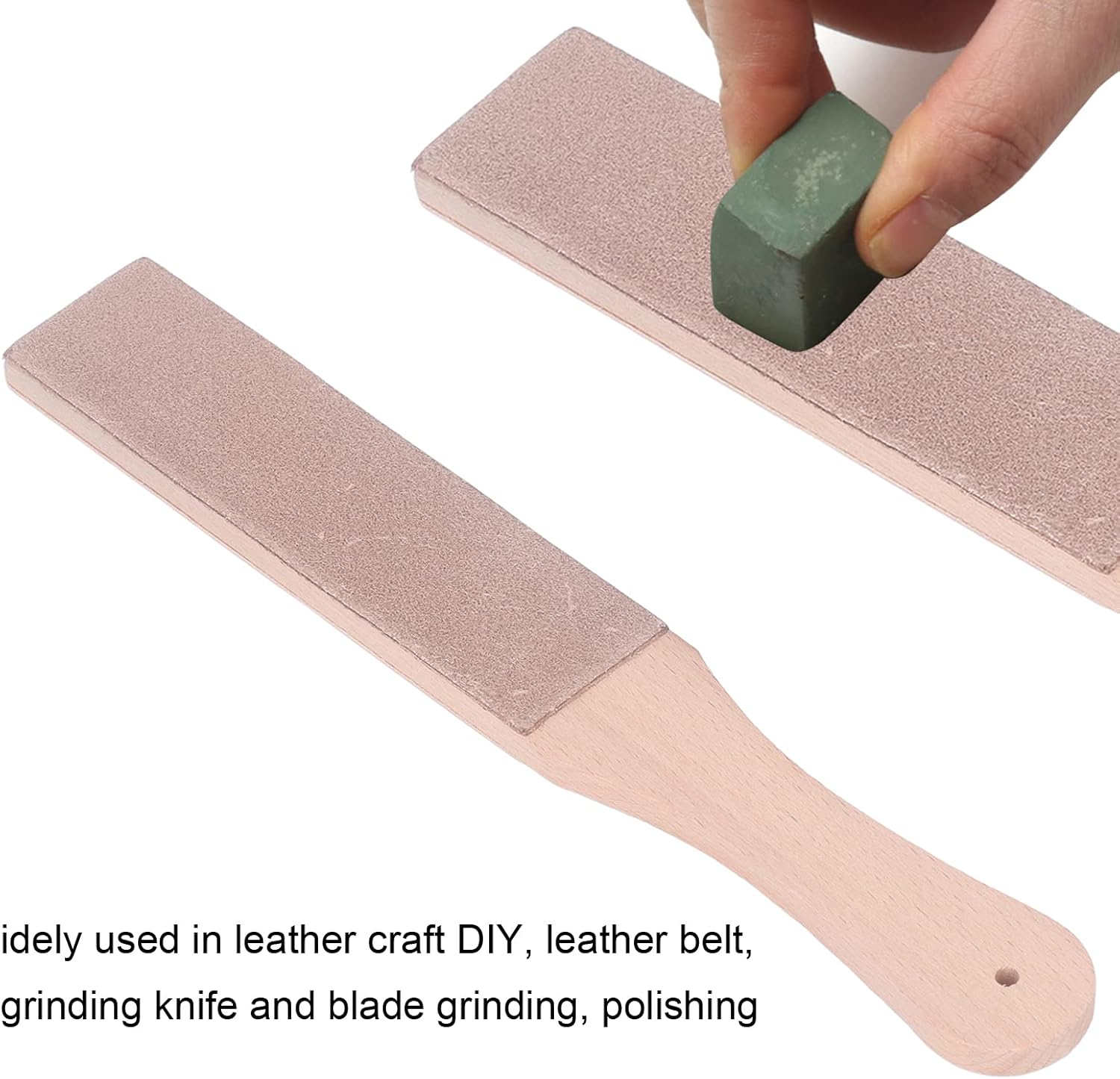 Portable Double Sided Leather Strop, Beech Wood Leather Quick Sharpening Strop, Used in Leather Crafts, DIY, Belts, Sanding Knives and Blade Sanding, Polishing image number 2