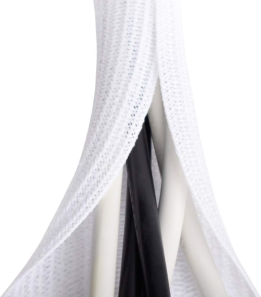 20Ft - 1/2 Inch White Cable Sleeve, Cable Organizer for Desk PC TV Computer, Wire Protector Cable Wrap Cover, Cord Management for Home Office