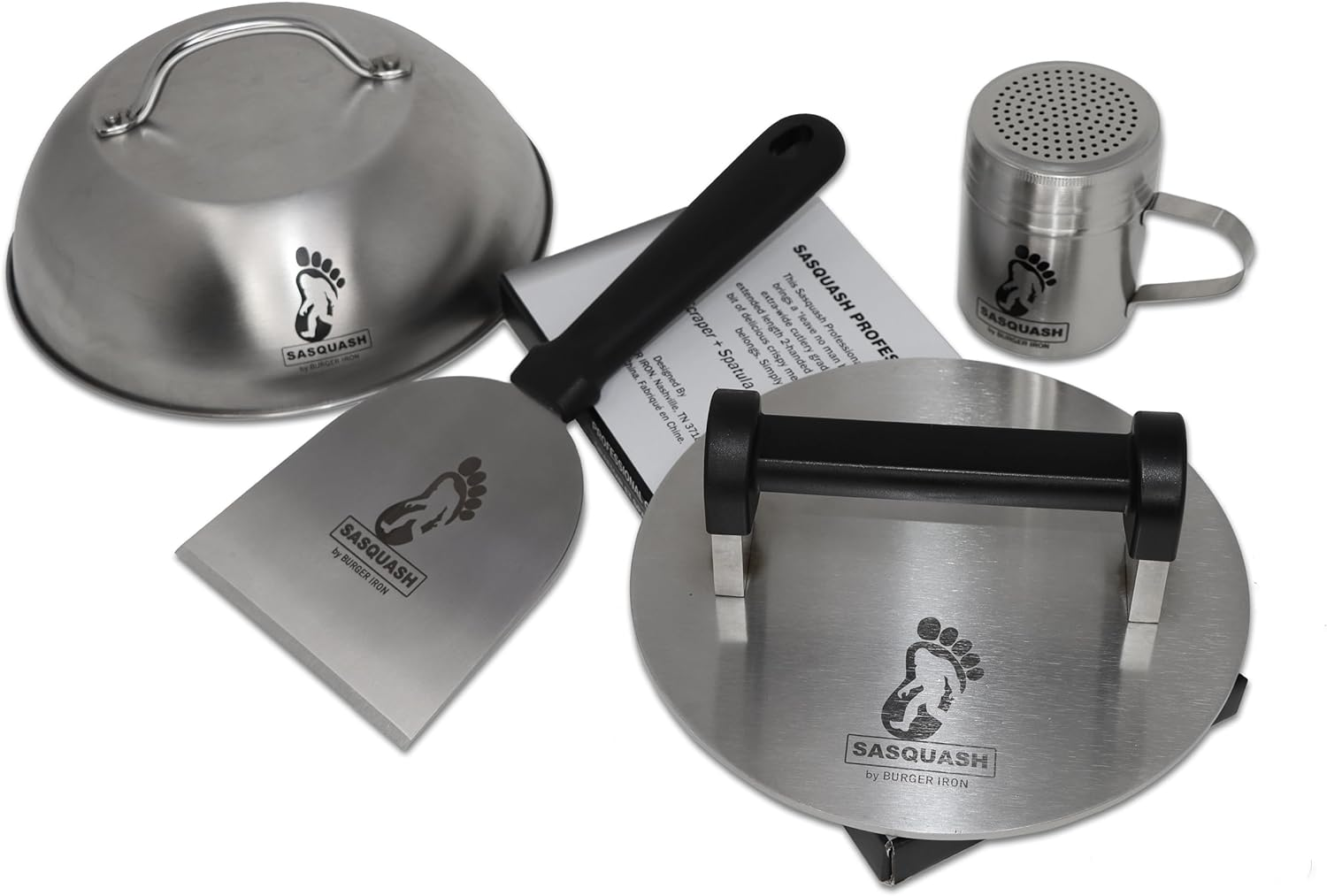 The Sasquash - Bigfoot Burger Smasher - Professional Grade Burger Press - Monster 8" Wide 3+ Pound Welded Stainless Steel Smashed Burger Grill Tool, Blackstone Griddle Steak Weight and Flat Top Press image number 1