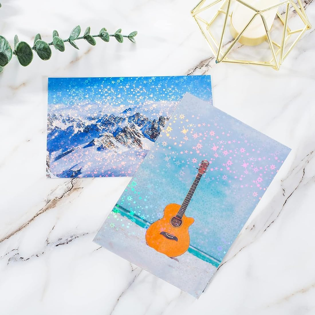 24 Sheets Vinyl Printable Sticker Paper, A4 Size Holographic Glossy Self Adhesive Sticker Paper, Waterproof Quick Dry Sticker Paper for Ink Jet Laser Printer, 8.25 X 11.7 Inch