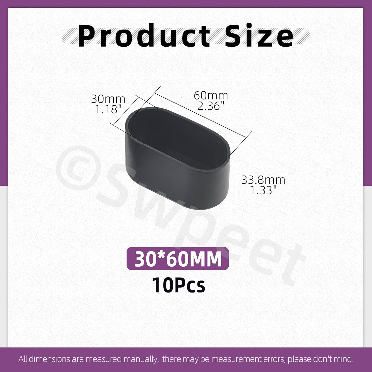 Swpeet 10Pcs 1.2"&times;2.4" Black Oval Chair Leg Caps, Floor Protectors, Table Chair Leg Protection Cover, Furniture Leg Caps，Leg Tips Covers, Feet Pads, Feet for Furniture Table Chair image number 4