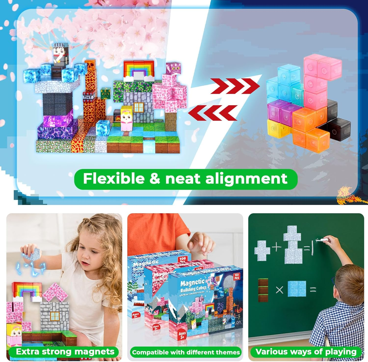 Magnetic Blocks - 150 PCS Build Dark Swordsman'S Forest Castle - Magnetic Toys for Montessori Toddler Christmas Birthday Gifts - STEM Sensory Toys for 3 4 5 6 7 8 9 10 Year Old Boys & Girls image number 2