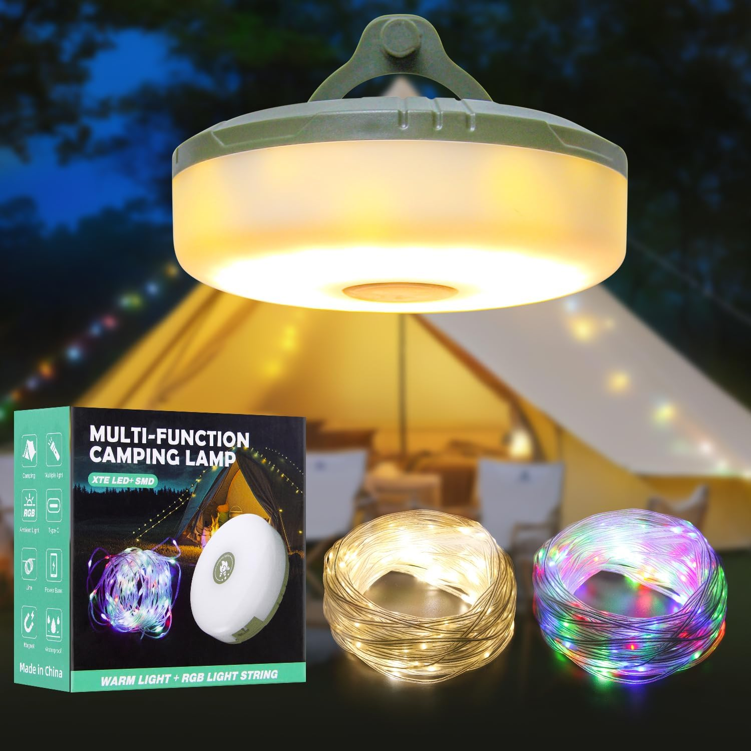ALITOVE Camping String Light Portable Rechargeable Lantern with 8 Modes Lighting Quick Storage Camping Lights Tent Light for Hiking Rvs Parties(Camping Essentials Gear) image number 5
