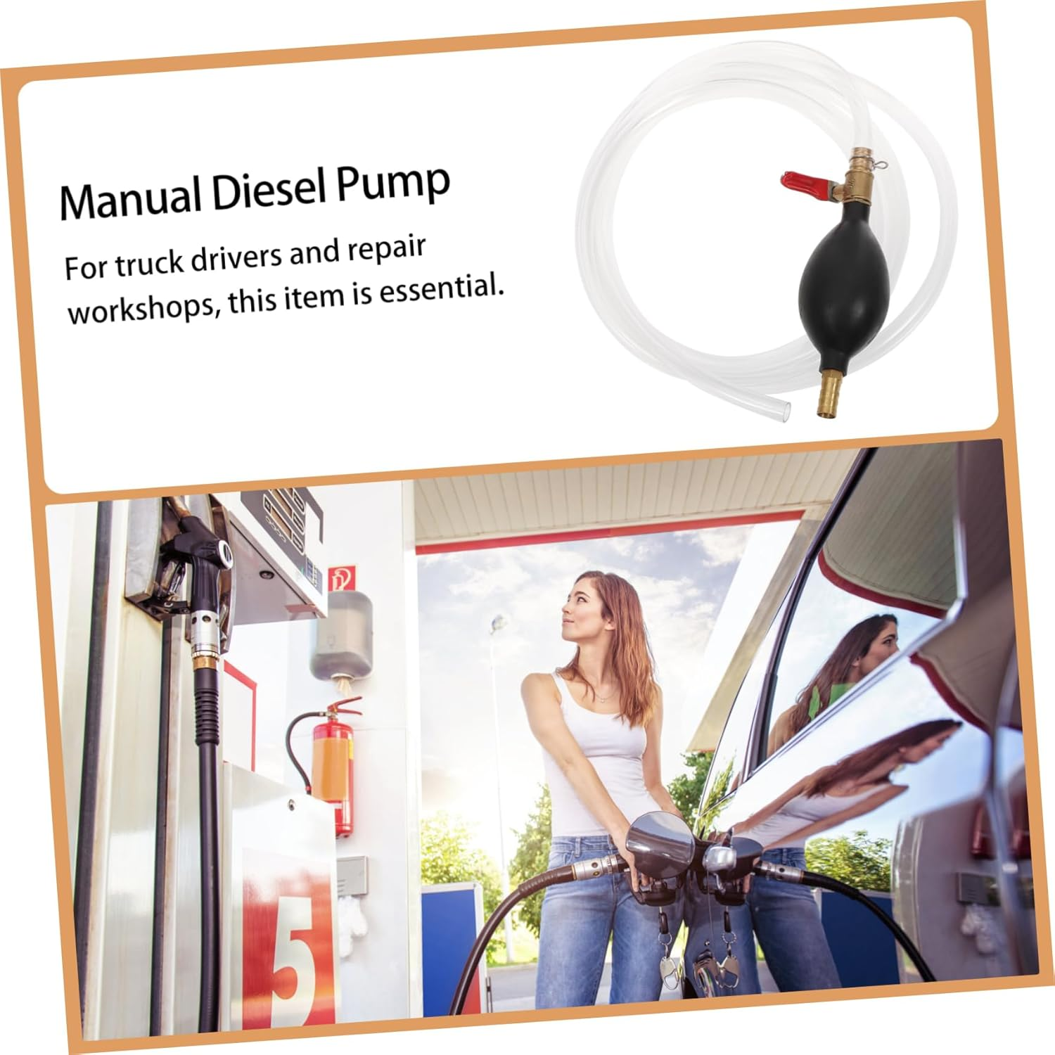 Manual Petrol Syphon Hose 10Mm Manual Pump Gasoline Conductor Oil Transfer Tool for Truck Car Fuel Tank Urea Fluid Transfer image number 2