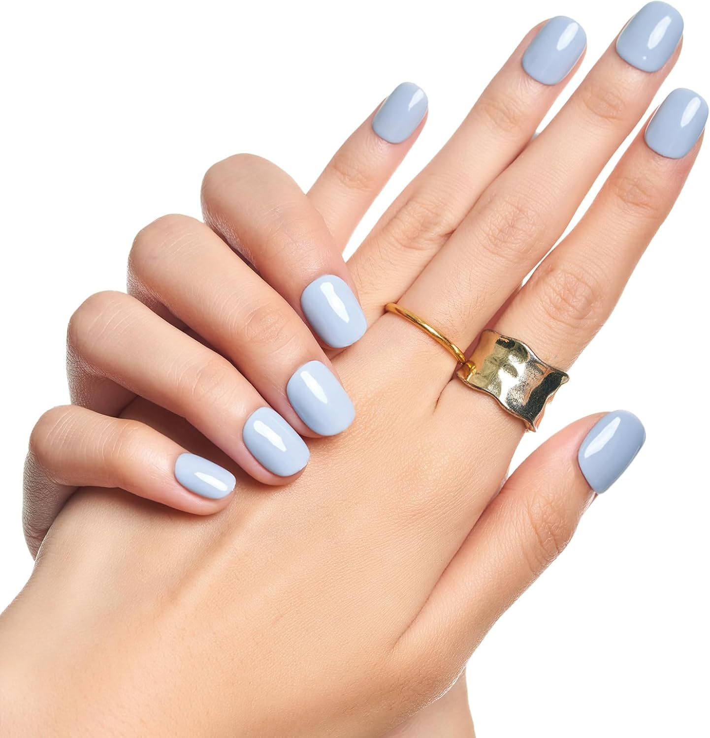 Press on Nails Short Squoval, GLAMERMAID Blue Fake Nails Short Handmade by Gel False Nails, 24Pcs Square Glue on Nails with Glossy Design, Reusable Natural False Nails Manicure Kit for Women Gifts - Butterfly 3D image number 4