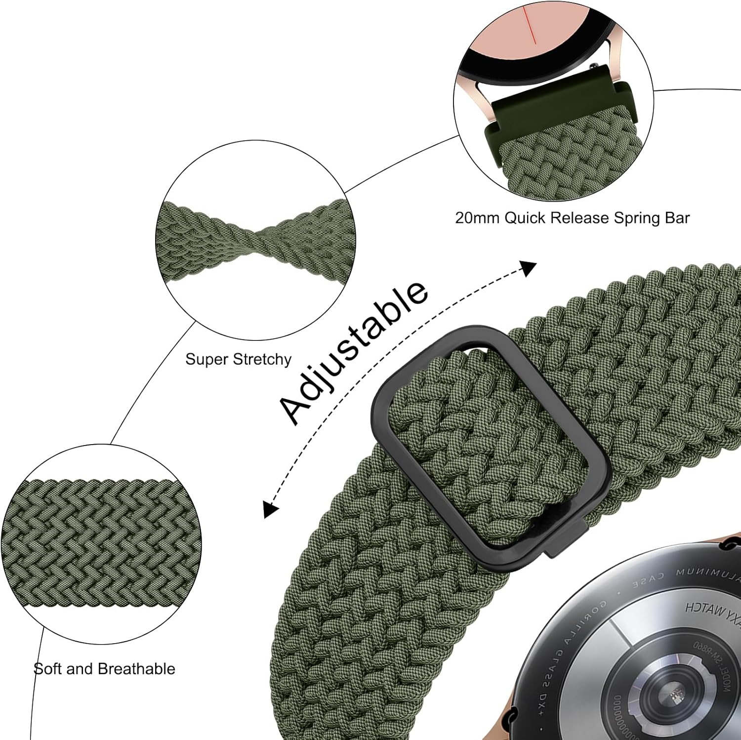 Elastic Solo Loop Bands Quick Release 20Mm 22Mm for Men Women, Soft Adjustable Stretchy Braided Sport Replacement Straps for Smart Watch Sport Watch image number 4