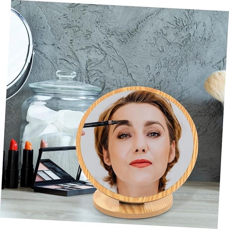 Small Table Mirror Makeup Mirror (Natural Bamboo Stand) Double-Sided 360 Degree Rotating Magnifying Mirror Portable Desktop Mirror Bathroom Shaving Makeup Mirror Vanity Mirror for Gym image number 5