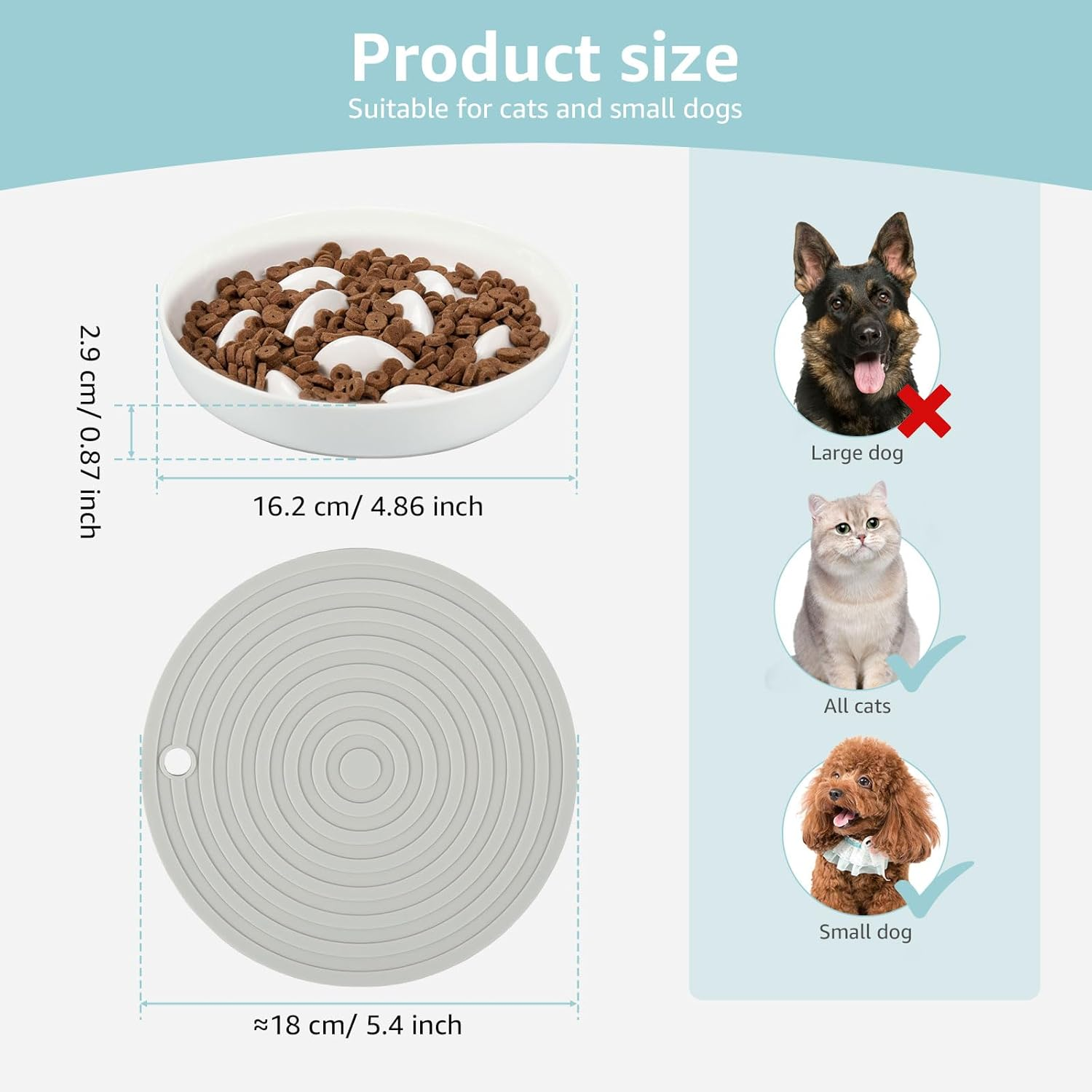 Slow Feed Dish for Cats and Small Dogs with Non Slip Mat Raised Edge Slow Eating Cat Bowls anti Vomiting anti Gulping Healthy Eating Diet Pet Bowls Reusable Slow Feeder Dish Fish Shape Design Pet Food