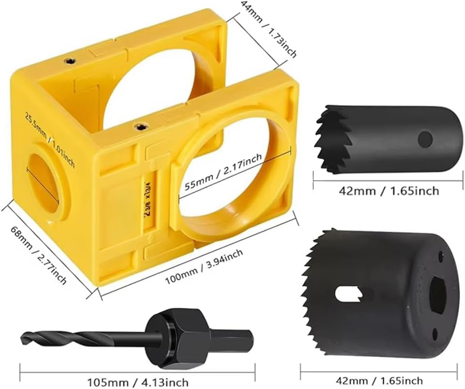 Door Lock Installation Kit, Carbon Steel Drill Kit with Guide Template, Door Knob Saw Set (Yellow) - Yellow image number 3