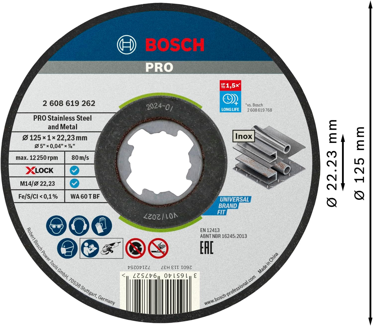 Bosch 1X PRO Stainless Steel and Metal Bonded Thin Cutting Disc Long Life, X-Lock (For Stainless Steel, &Oslash; 125 Mm, Professional Accessory Small Angle Grinder) image number 6