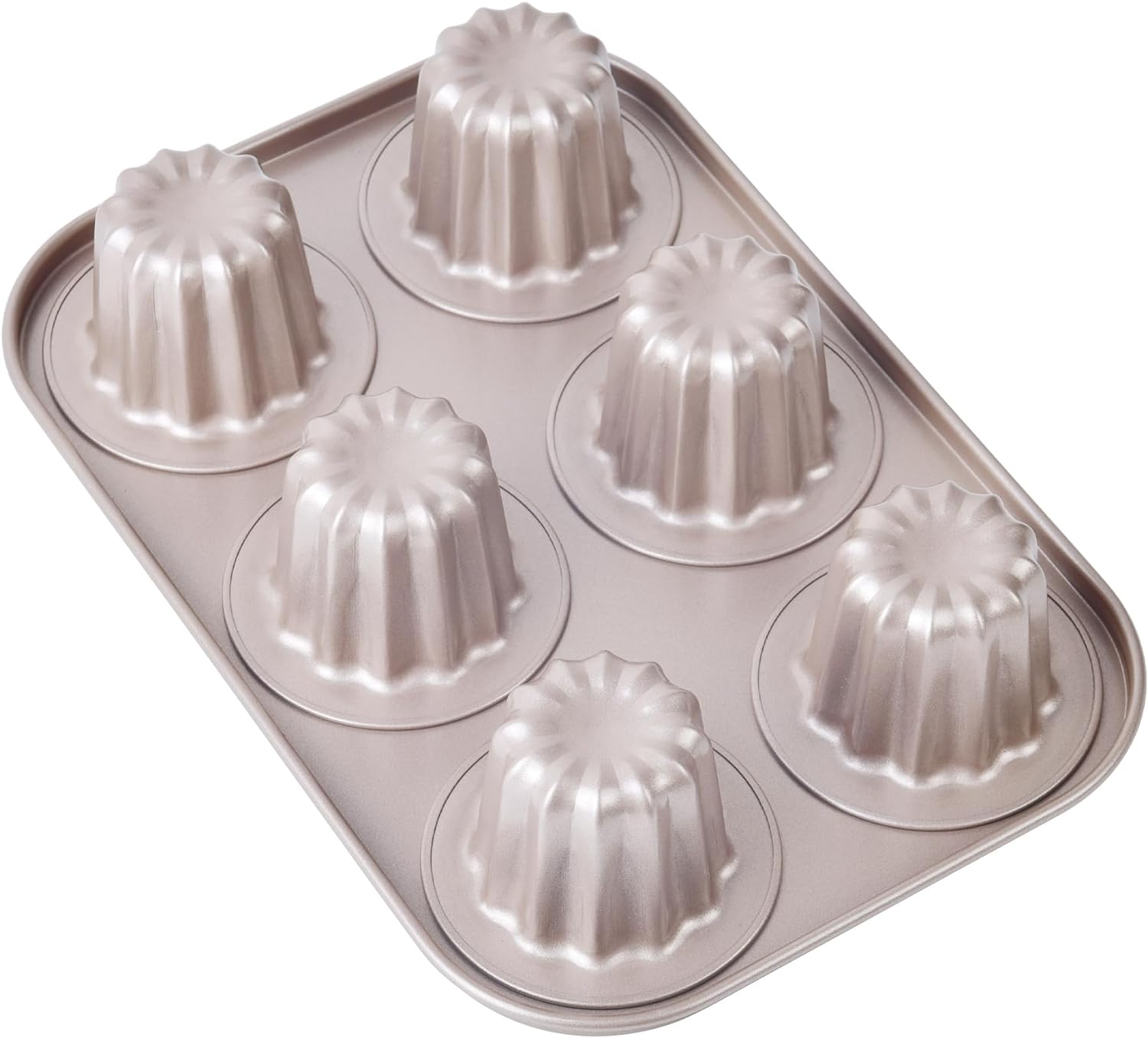 Canele Mold Cake Pan 6-Cavity Non-Stick Canele Muffin Bakeware French Pastry Muffin Cake Mould for Oven Baking (Champagne Gold) image number 4