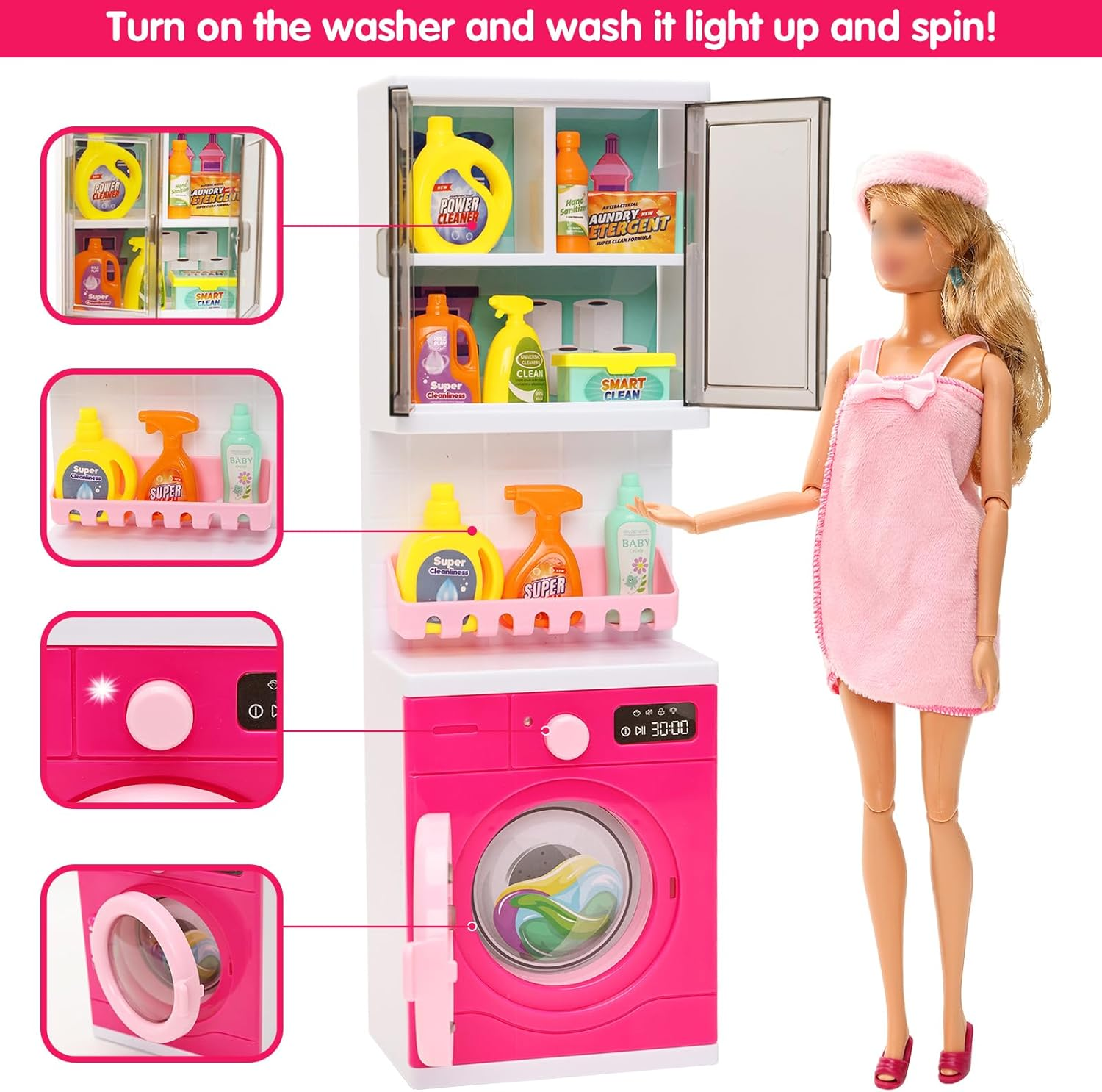 Barwa Mini Bathroom Playset, Dressing Table Toy Set, Toilet Accessories, Head Hair Stylist Toy Kit, Fashion Gown Dress Bathrobe Pajamas, Pretend Role Play Toys for Boys Girls image number 2