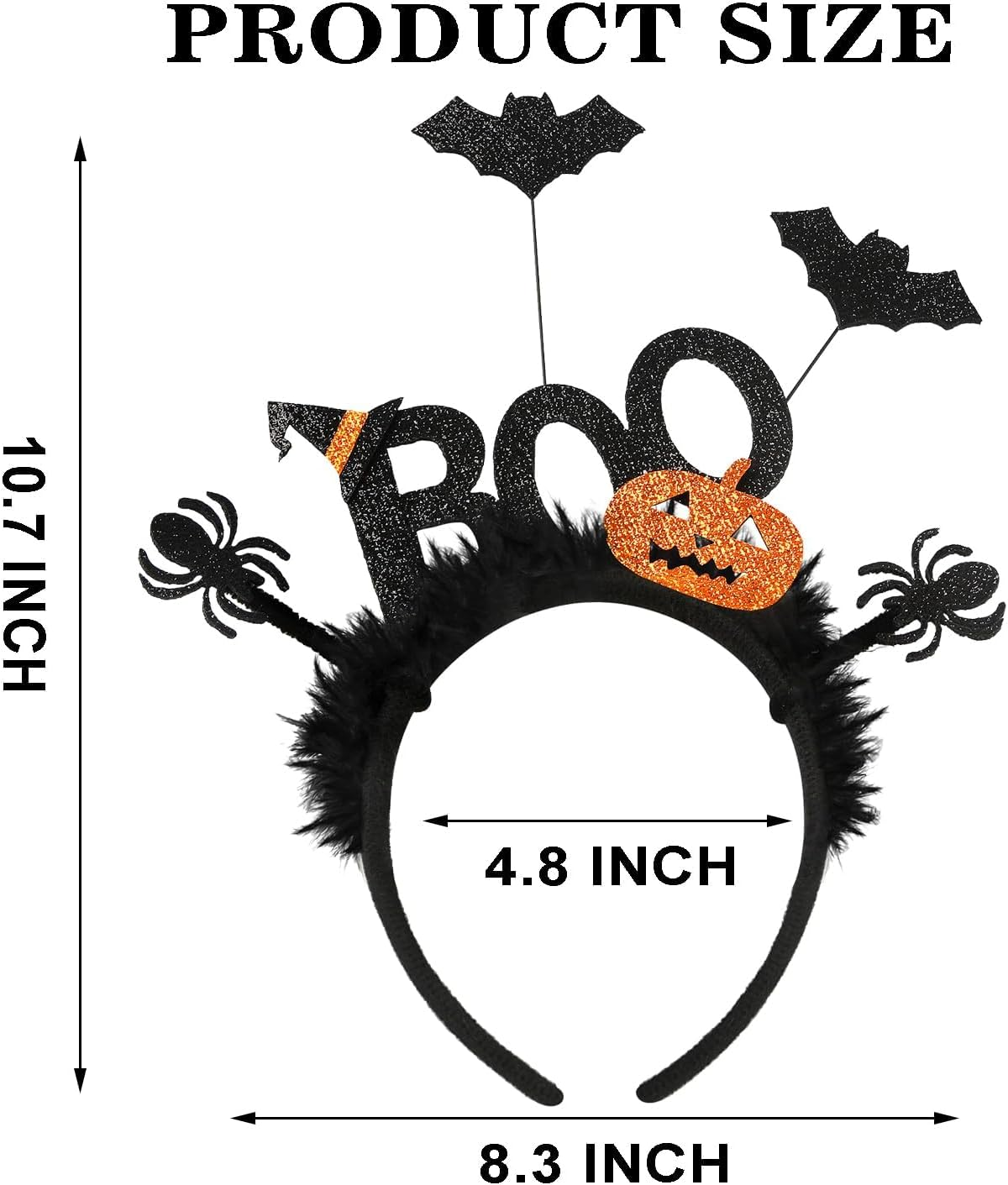 Halloween Bat Headband - Glitter BOO Headband with Adjustable Bats, Pumpkins & Witch Hat - Elastic Spooky Hair Hoop for Women, Kids & Adults - Halloween Party, Cosplay & Costume Accessories image number 4