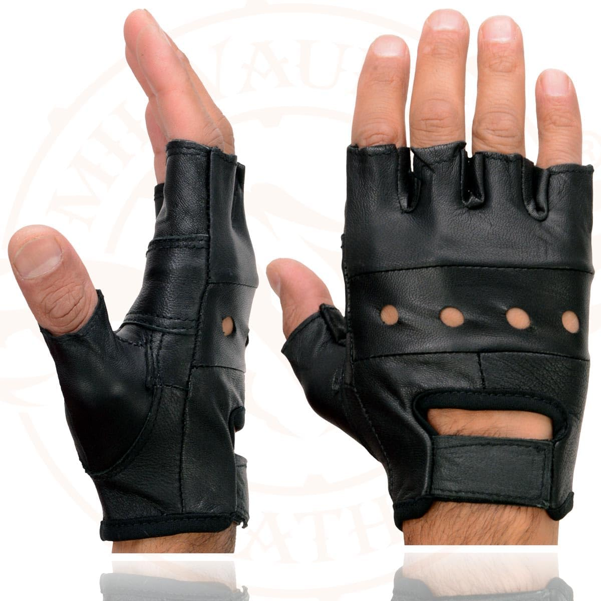 Milwaukee Leather SH216 Men'S Black Leather Fingerless Gloves with Padded Palm image number 2