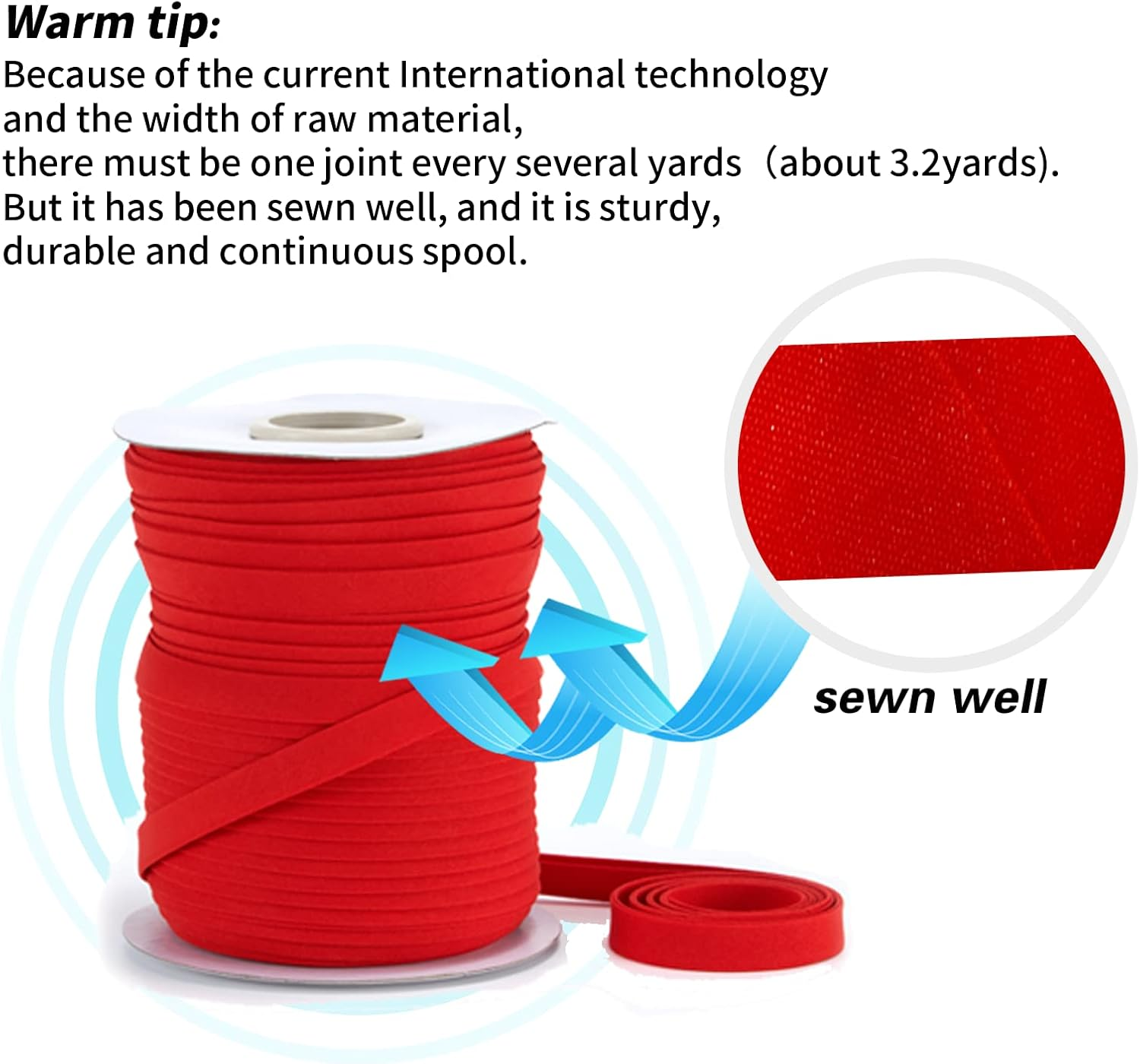 Bias Tape Double Fold 1/2 Inch - Red 55 Yards Polyester Binding Tape for Sewing, Quilt Binding, Hemming, Seaming and Fabric Piping image number 3