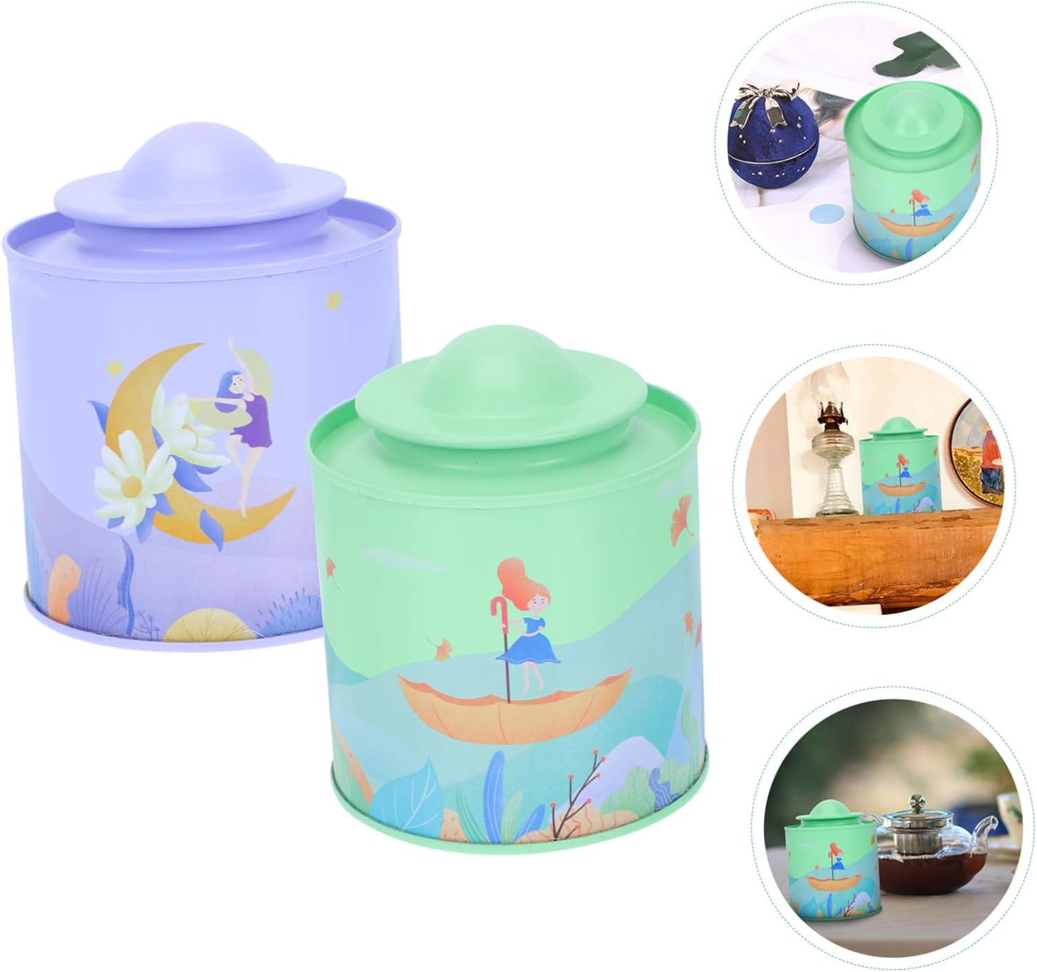 SHOWERORO 2Pcs Mini Tinplate Canisters Tea Storage Jars Lids for Jewelry Home Decor image number 6