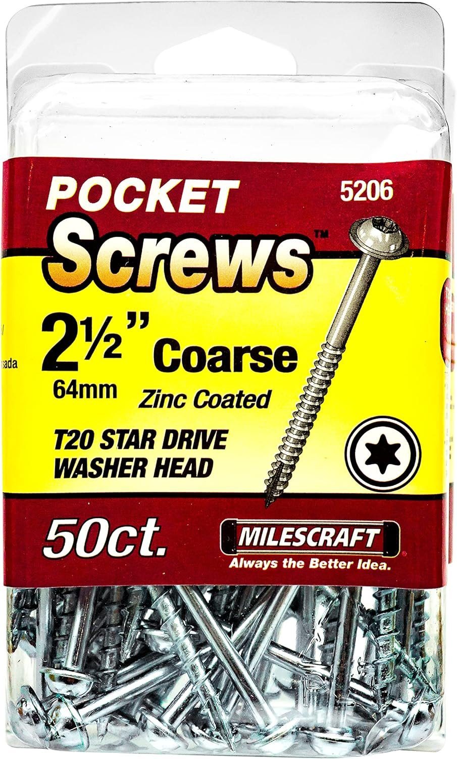 Milescraft SQD Pocket Coarse Wood Screw 50-Pieces, 8G X 50 Mm Size image number 3