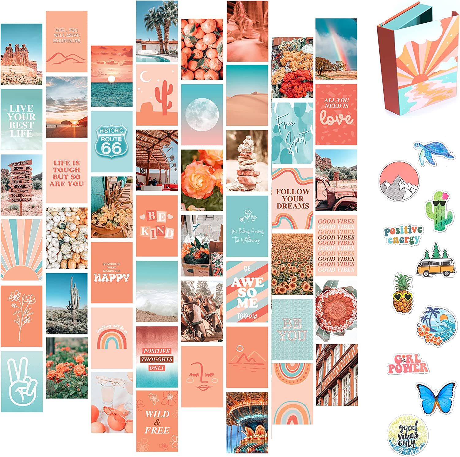 Artivo Peach Wall Collage Kit, Preppy Room Decor Aesthetic Pictures Wall Decor, Cute Picture Collage, Preppy Pictures for Wall, Teen Girls Room Decor, Cute Bedroomwall Decor, 50 Set 4X6 In