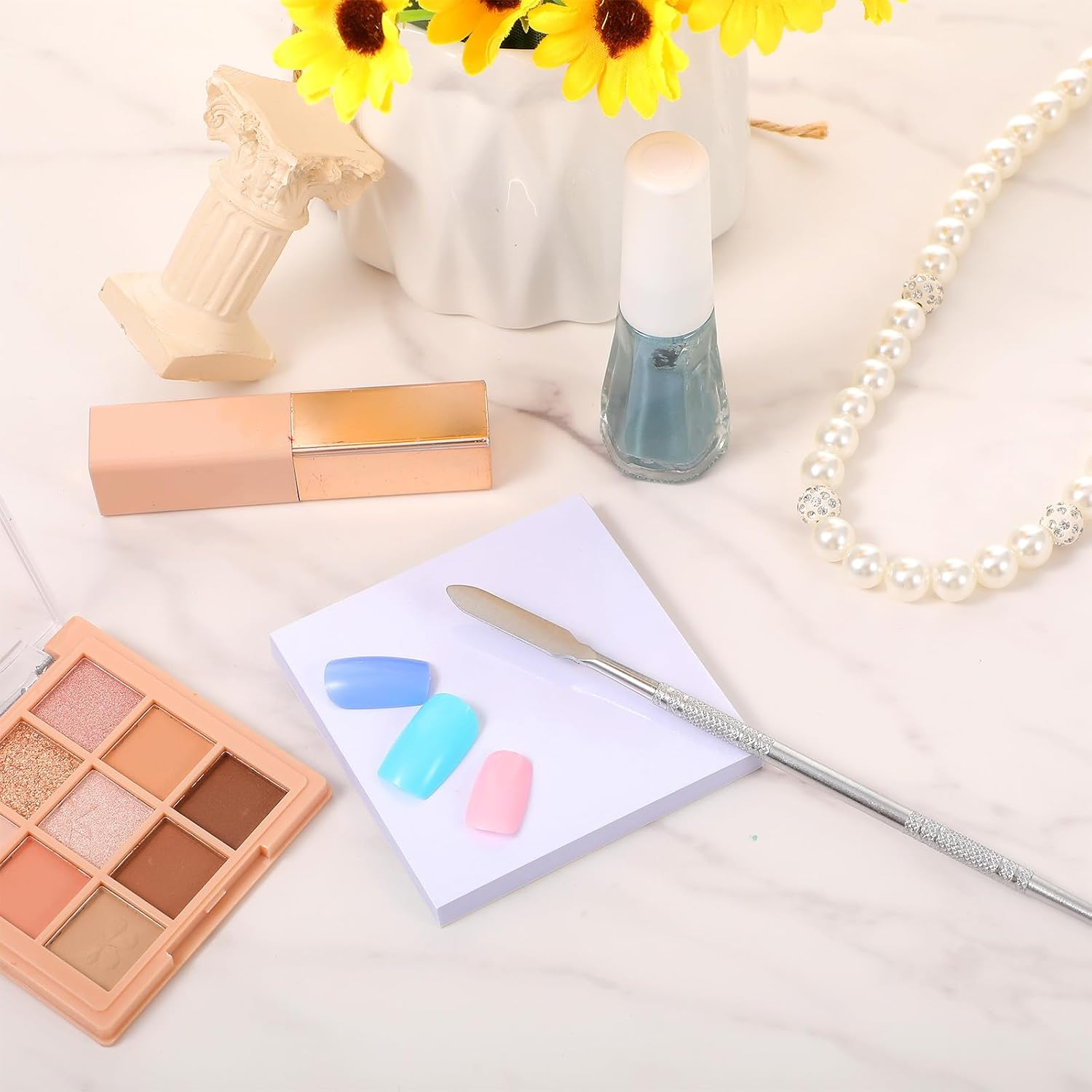 50 Sheets Disposable Nail Polish Palette Paper, Waterproof Nail Art Mixing Tool with Stainless Steel Stirring Rod Portable Gel Polish Palette for Makeup Nails Gel Mixing Home Salon image number 5