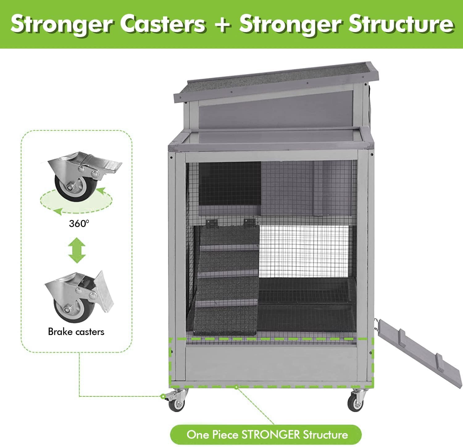 Wooden Rabbit Hutch Guinea Pig Hutch, Bunny Cag Indoor Bunny Hutch with Run Outdoor Rabbit House in Asphalt Roof Small Animal House image number 4