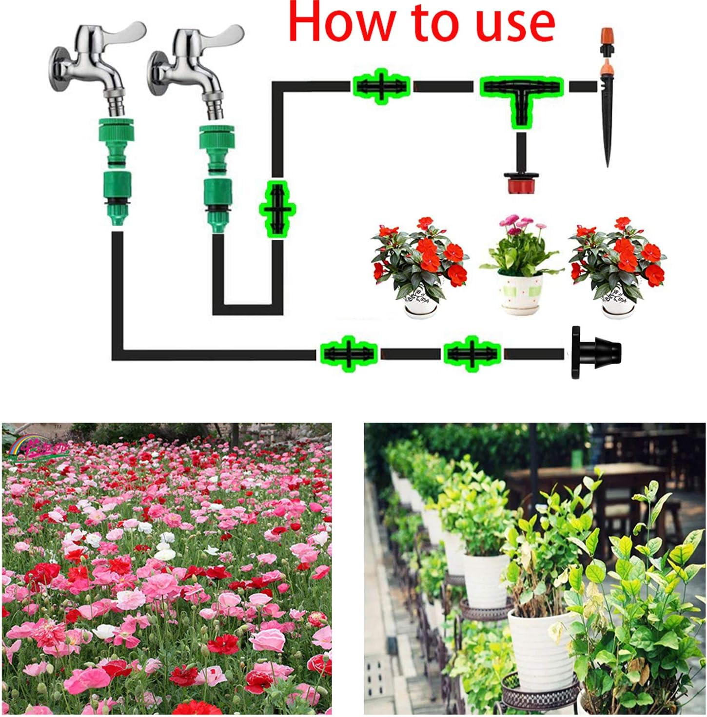 300 Pieces Irrigation Fittings Kit, Drip Irrigation Barbed Connector for 1/4-Inch for Garden Lawn Drip Systems image number 1