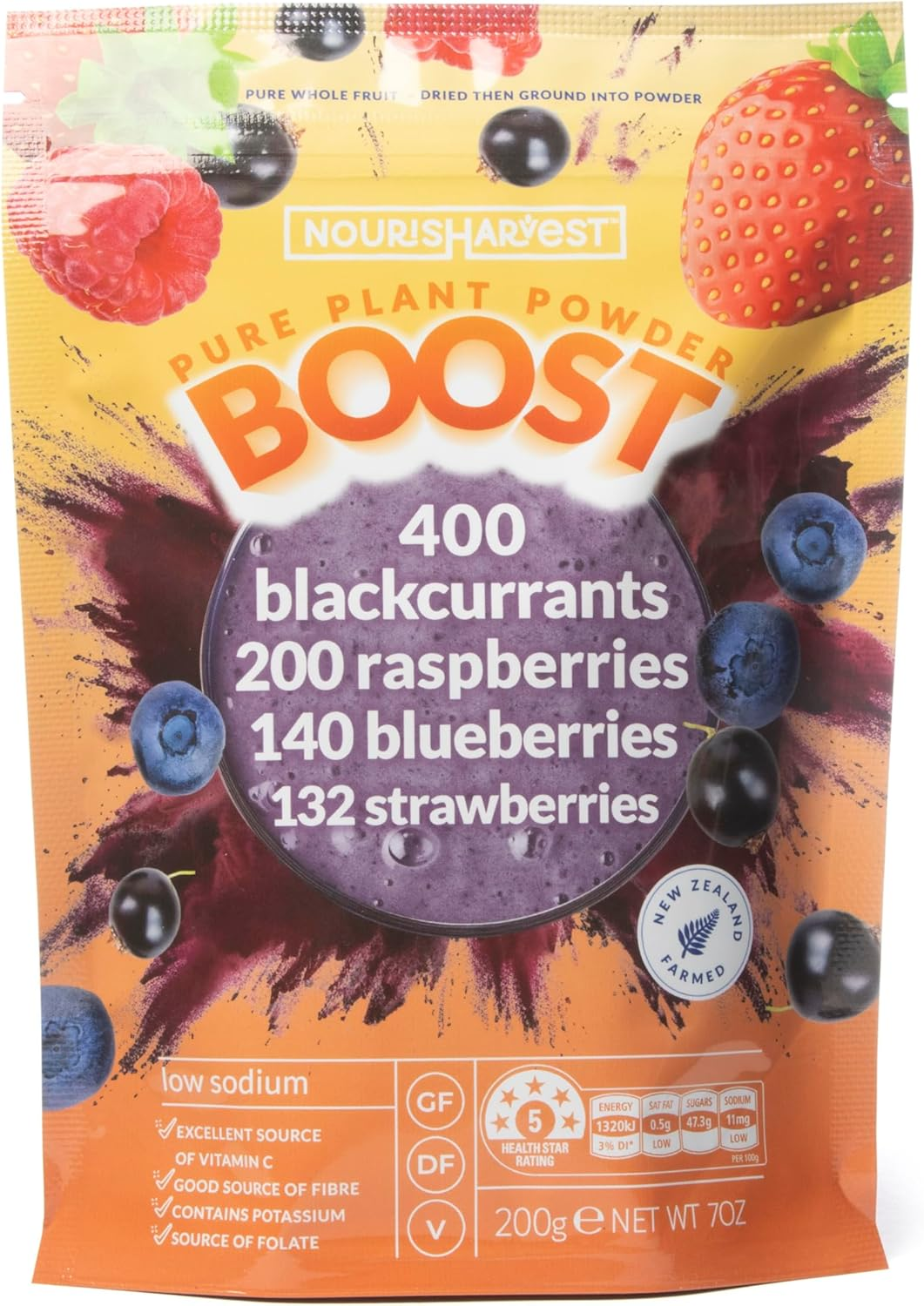 Nourisharvest Berry Smoothie Powder &ndash; 100% Natural Wholefood Blend with Blackcurrants, Raspberries, Blueberries & Strawberries &ndash; High in Fiber & Vitamin C &ndash; Antioxidant-Rich Superfood &ndash; Vegan, Gluten-Free &ndash; 200 Grams image number 6