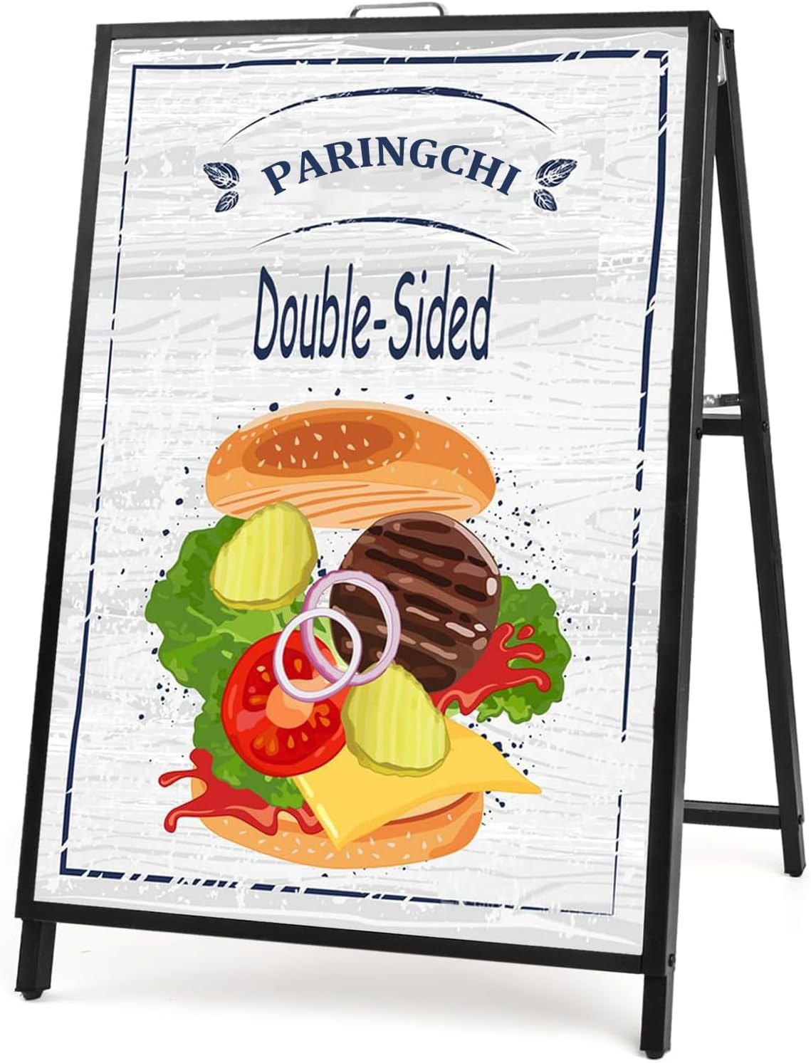 A Frame Sign Double-Sided, Folding Sandwich Board, Heavy Duty Slide-In Sidewalk Signboard, Metal Pavement Sign(Frame Only), Black 60 * 90 * 105Cm image number 4