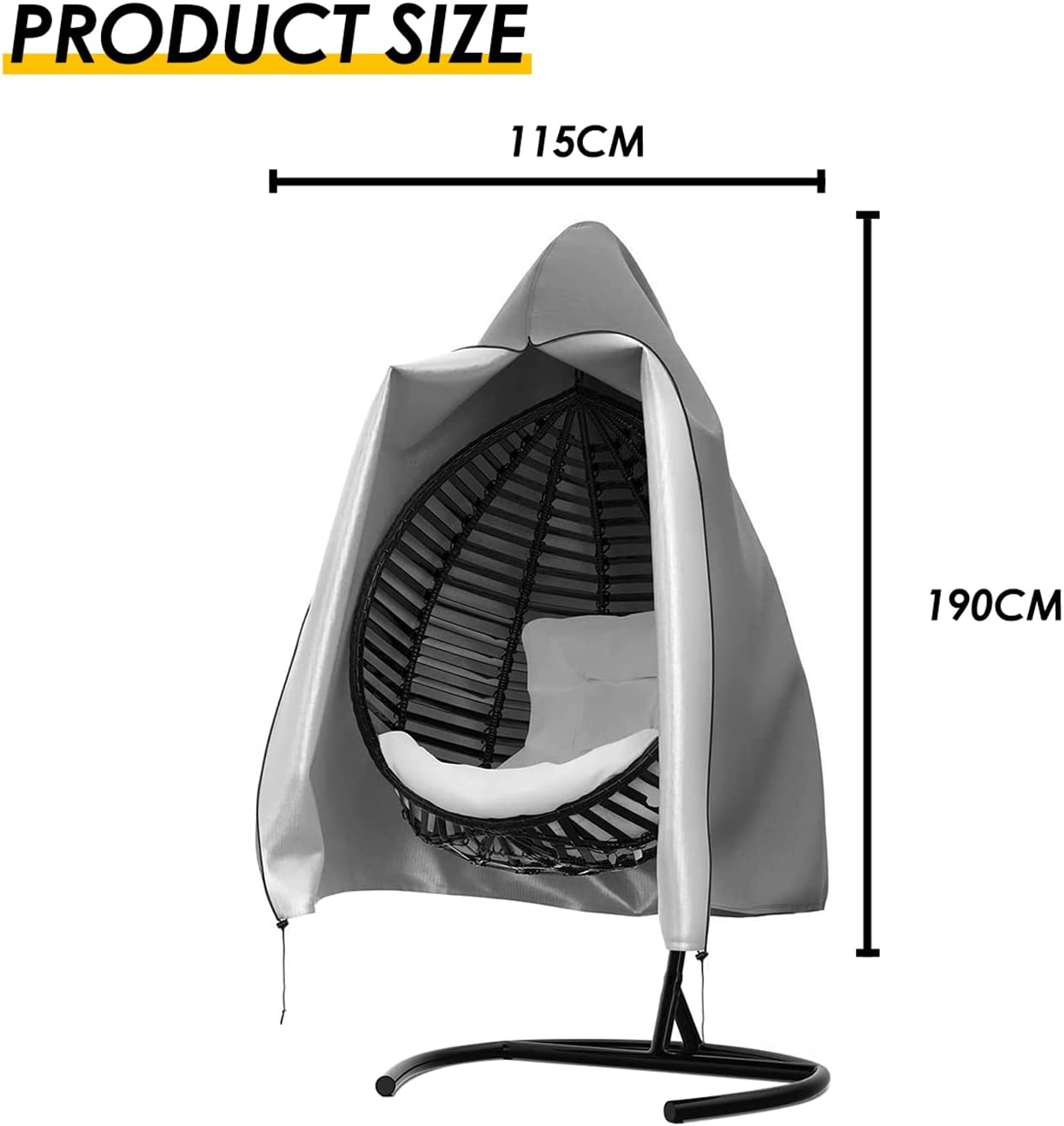 KOZYARD Outdoor Hanging Swing Egg Chair Cover Oxford Fabric Patio Single Seat Cover Waterproof Anti-Dust with Zipper 420D Oxford Fabric for Most Outdoor Swing Chair Dust Protector 115X190Cm image number 6