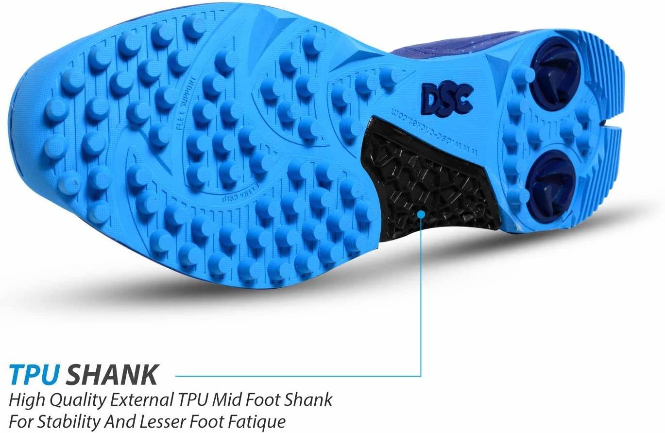 DSC Jaffa 22 Professional Cricket Shoes | White and Navy | Size: EU 44, UK 10, US 11 | Material: PVC | for Boys and Men | Toe and Heel Protection | Supersoft and Flexibility | Rubber Outsole image number 2