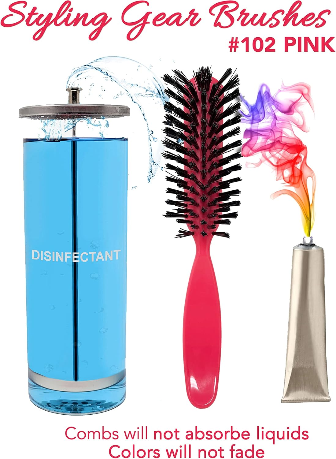 Styling Gear Detangling Hair Brush Nylon Bristles 7 Row Teasing Womens Brush for Thick Hair Small Travel Hairbrush Brush for Hair 2 Pcs. (Pink) image number 6