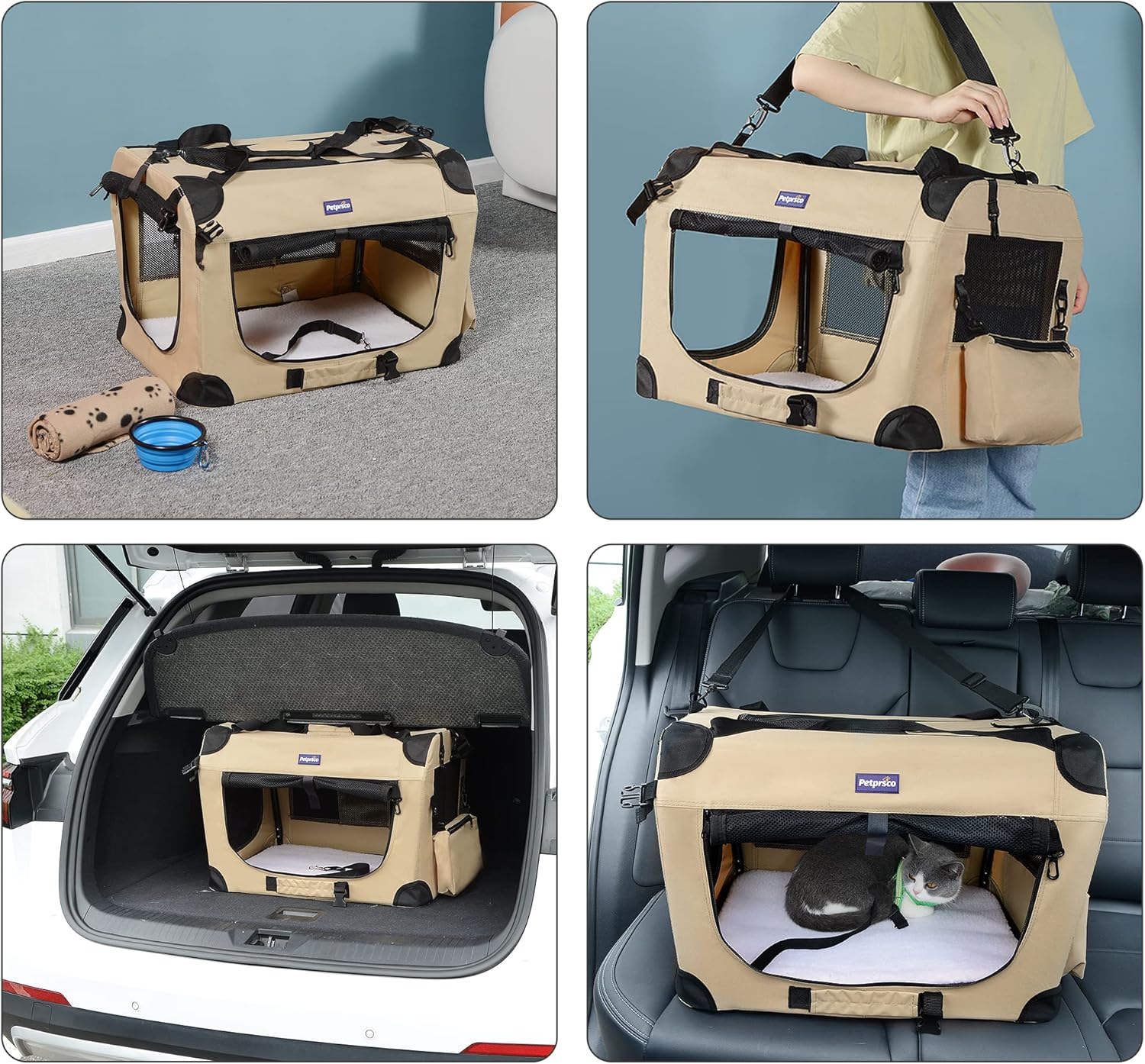 Petprsco Portable Collapsible Dog Crate, Travel Dog Crate 24X17X17 with Soft Warm Blanket and Foldable Bowl for Large Cats & Small Dogs Indoor and Outdoor image number 5