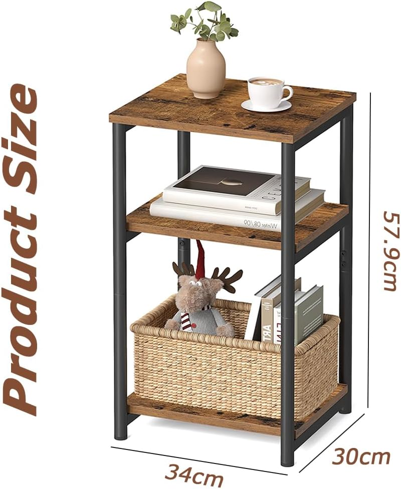 Small Side Table, 3 Tier Storage Shelves Couch End Tables for Living Room, Bedroom Office and Bathroom, Nightstand, Rustic Brown image number 3