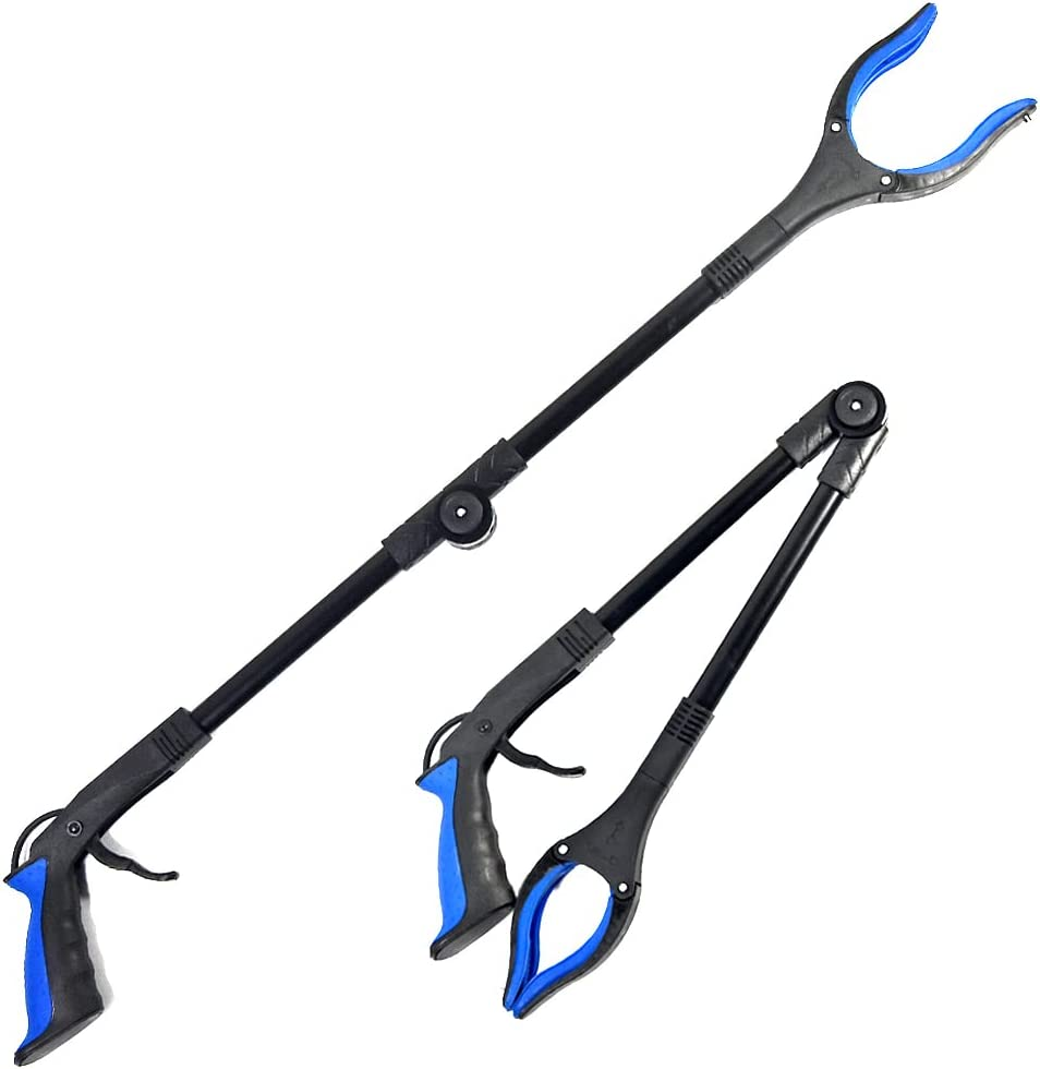 Fish Tank Accessories - 31" Aquarium Tweezers Grabber for Aquarium Landscaping Decoration Grab and Place Garbage Cleanup Foldable Gripper Multi-Function Mobility Aid Reaching Assist Tool(Blue)