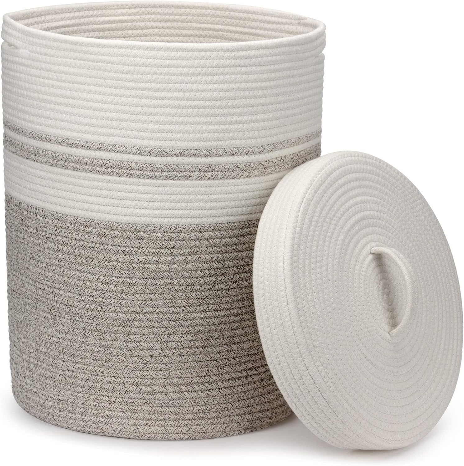 Foldable Laundry Basket Small with Lid, Laundry Hamper - Laundry Baskets, Baskets Braided Cotton Basket - Storage Basket Small Laundry Basket Children'S Room (Grey, 35 X 42 Cm)