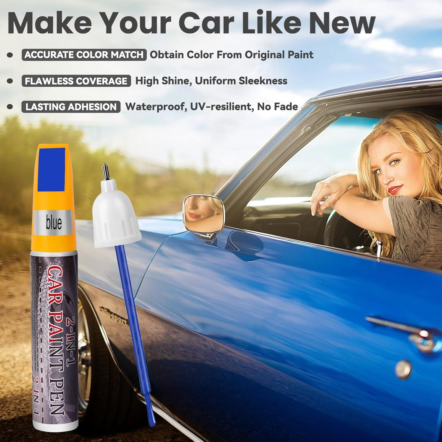 Blue Car Touch up Paint Pen- Automotive Scratch Repair Kit- Auto Scratch Remover- Professional Seamless Coverage- Color Accurate- Long Lasting Adhension- Quick Drying- Easy to Use- Two in One image number 3
