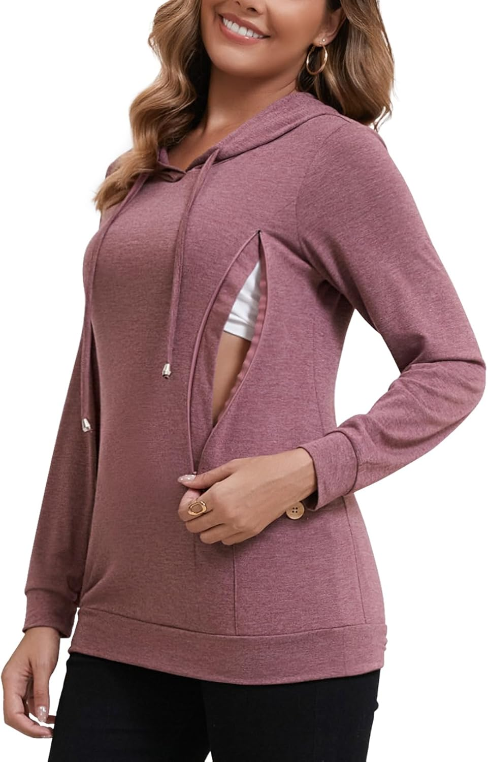 GINKANA Women Nursing Shirts for Breastfeeding with Hidden Zipper Long Sleeve Hoodie Causal Sweatshirt Breast Pumping Tops