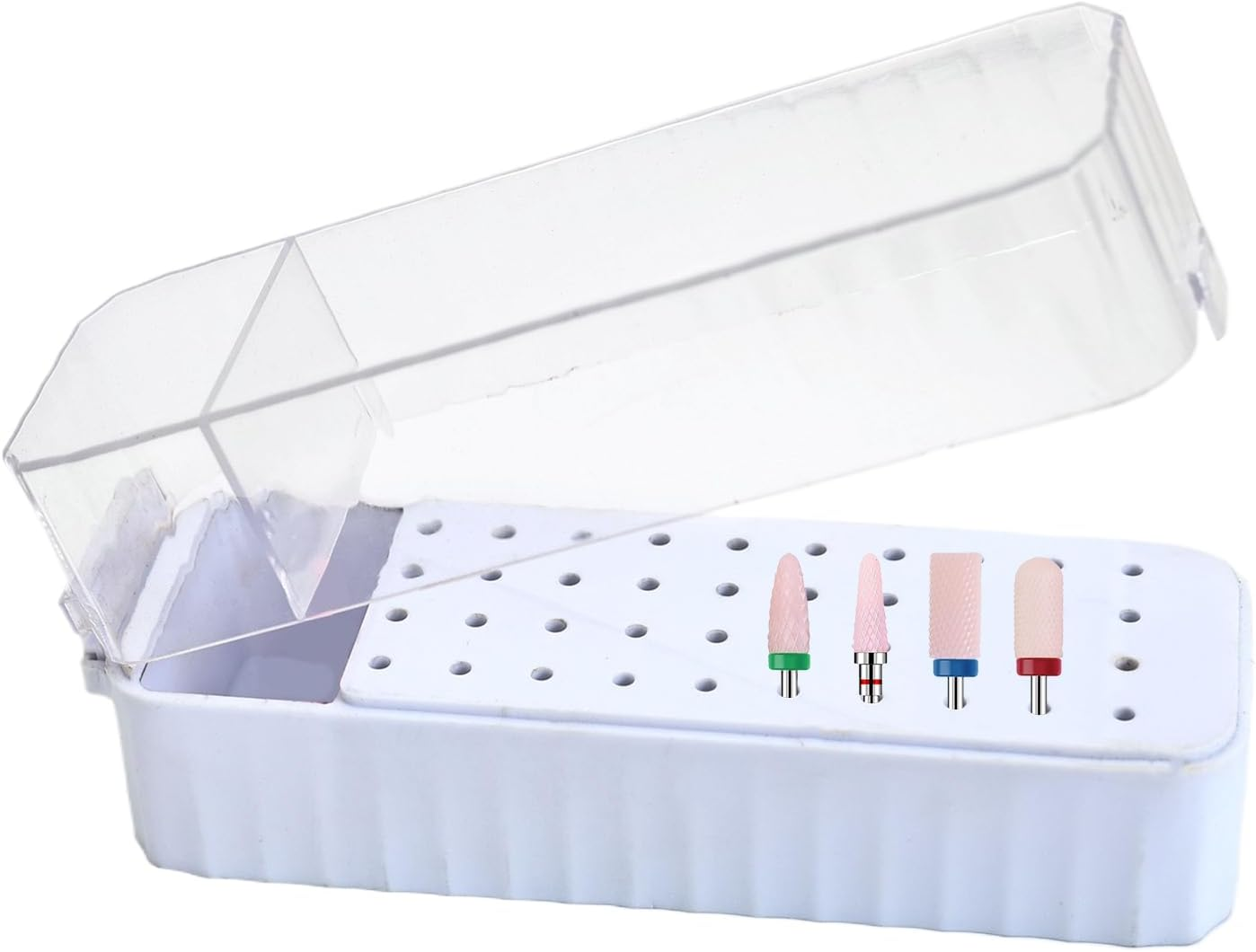 Daooibpa Nail Drill Bits Holder | 40-Hole Nail Drill Bit Container - Transparent Lid Grinding Tips Display Box Dustproof for Pedicure Prep Salon Workstation Art Detailing Youth Girl