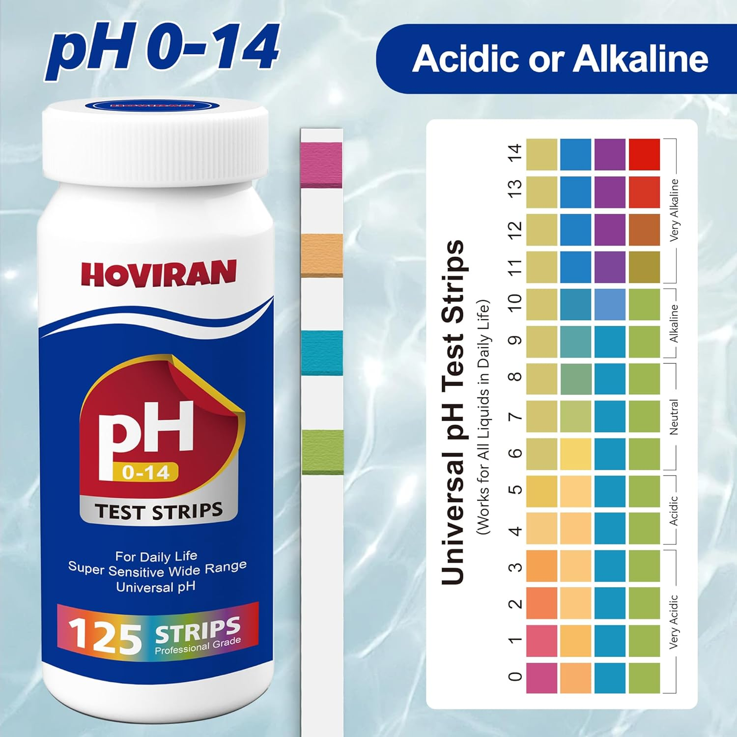 Universal Ph Test Strips 0-14, Quick Accurate Ph Testing Kit for Food, Soap Making & Kombucha, 125Ct Litmus Paper Ph Test Strips for Liquids, Drinking Water, Aquarium, Pool, Hot Tub, Spa image number 2