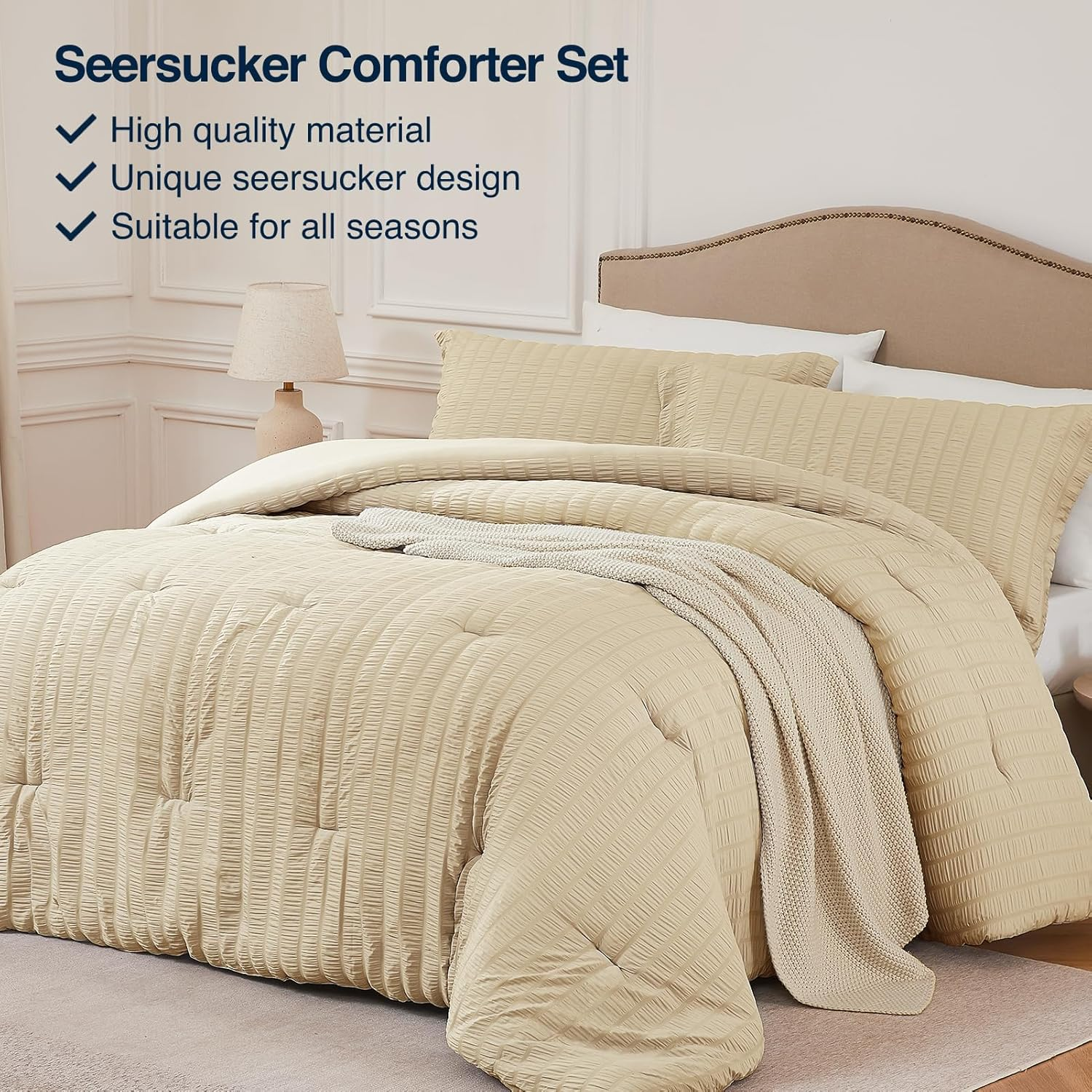 Quataly King Comforter Set Linen,3Pcs Seersucker Lightweight Bedding Comforter for All Season, King Size(104''&times;90'' Comforter & 2 Pillowcases) image number 7