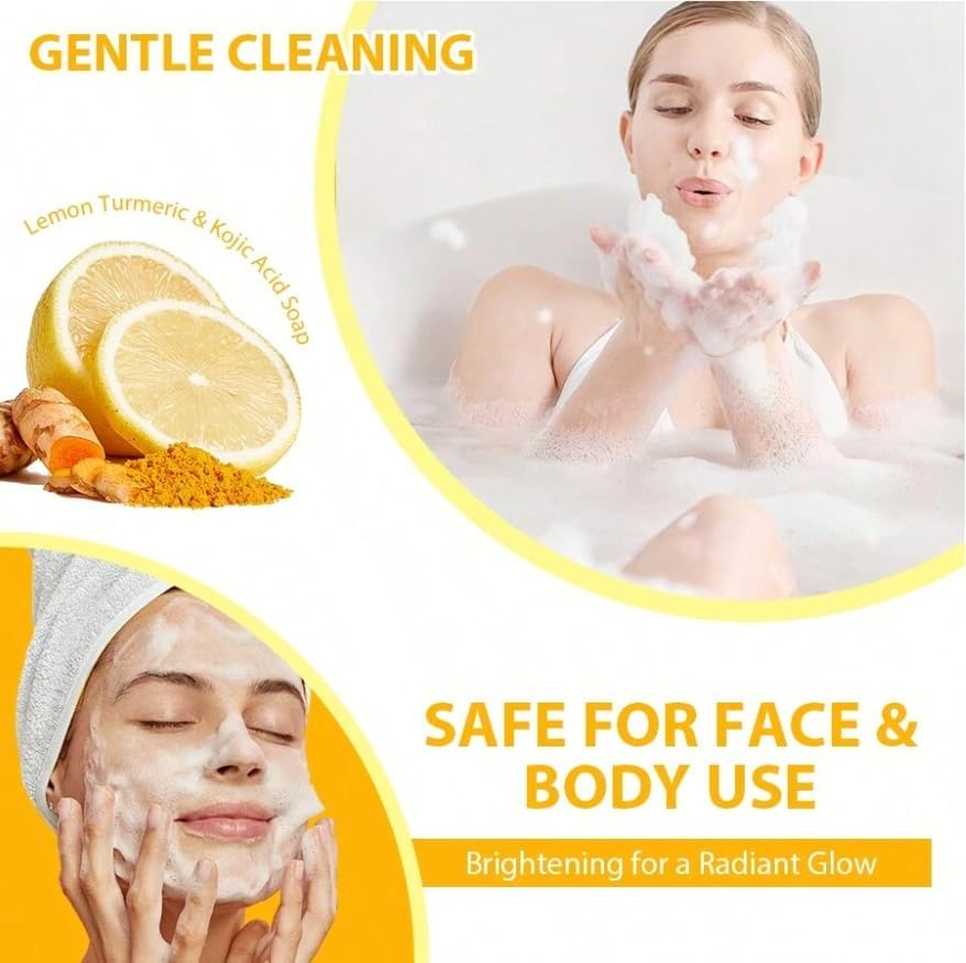 Lemon, Turmeric and Kojic Acid Soap Bar, 100G, Brightening, Face and Body Cleanser. image number 5