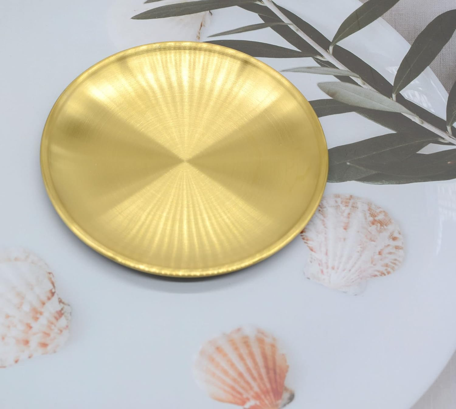 YIKANGHENG 6 Pcs 6.7 Inch Circular Trinket Tray, Gold Stainless Steel, for Serving Trays Towel Storage Dish Plate Tea Fruit Cosmetics Jewelry Decorative Tray (6.7 Inch, Gold) (Small) - Silver image number 5
